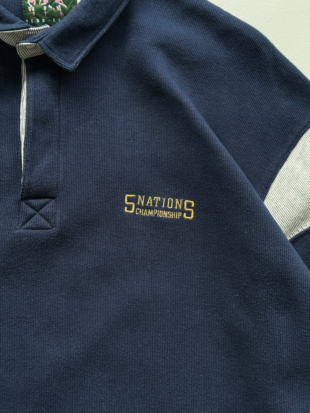 Navy Blue Five Nations 90's Vintage Long Sleeve Rugby Polo Jersey - XL