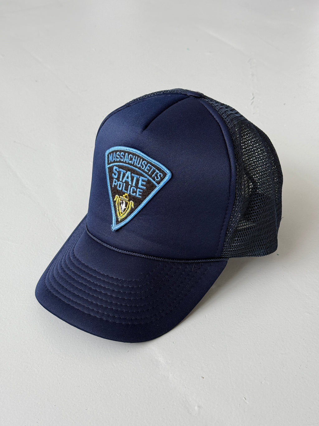 Navy Blue Massachusetts State Police Vintage Foam and Mesh SnapBack Trucker Cap
