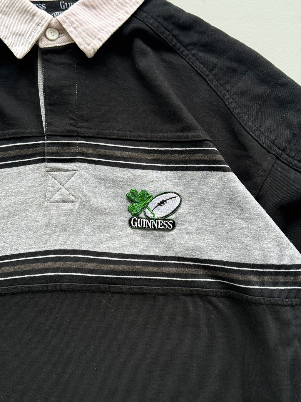 Black Guinness 00'a Vintage Long Sleeve Rugby Polo Jersey - Large