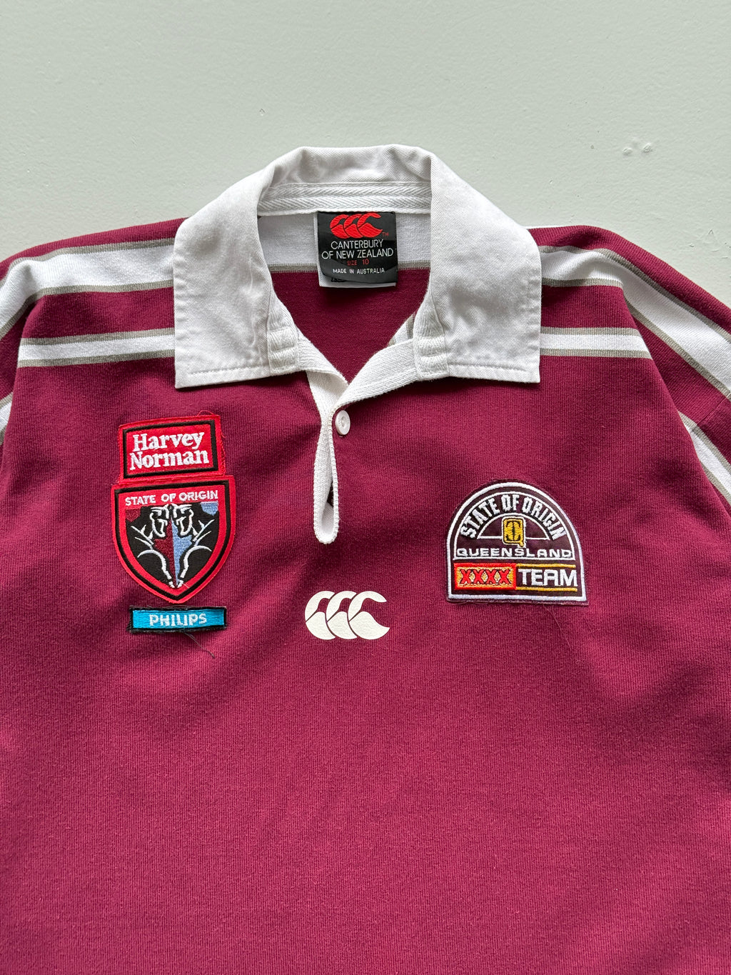 Maroon Queensland Origins 90's Vintage Long Sleeve Rugby League Jersey - Kids 10