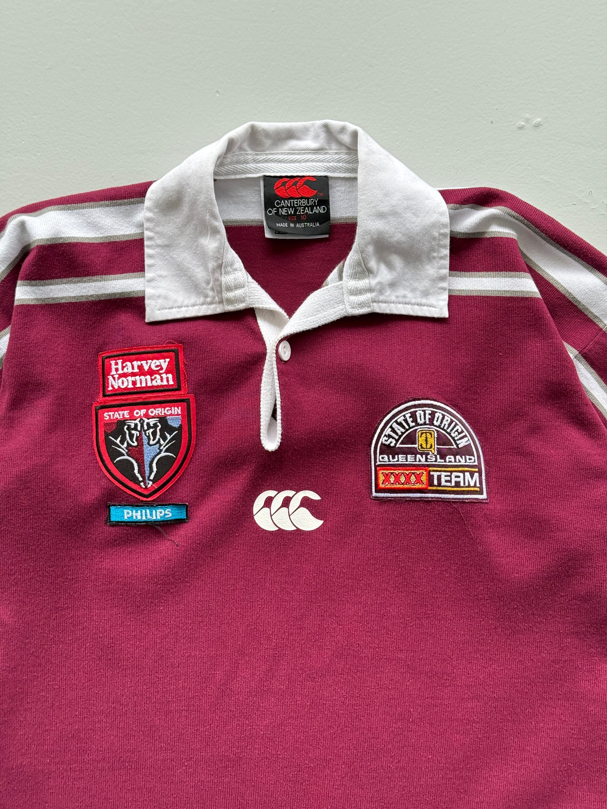 Maroon Queensland Origins 90's Vintage Long Sleeve Rugby League Jersey - Kids 10
