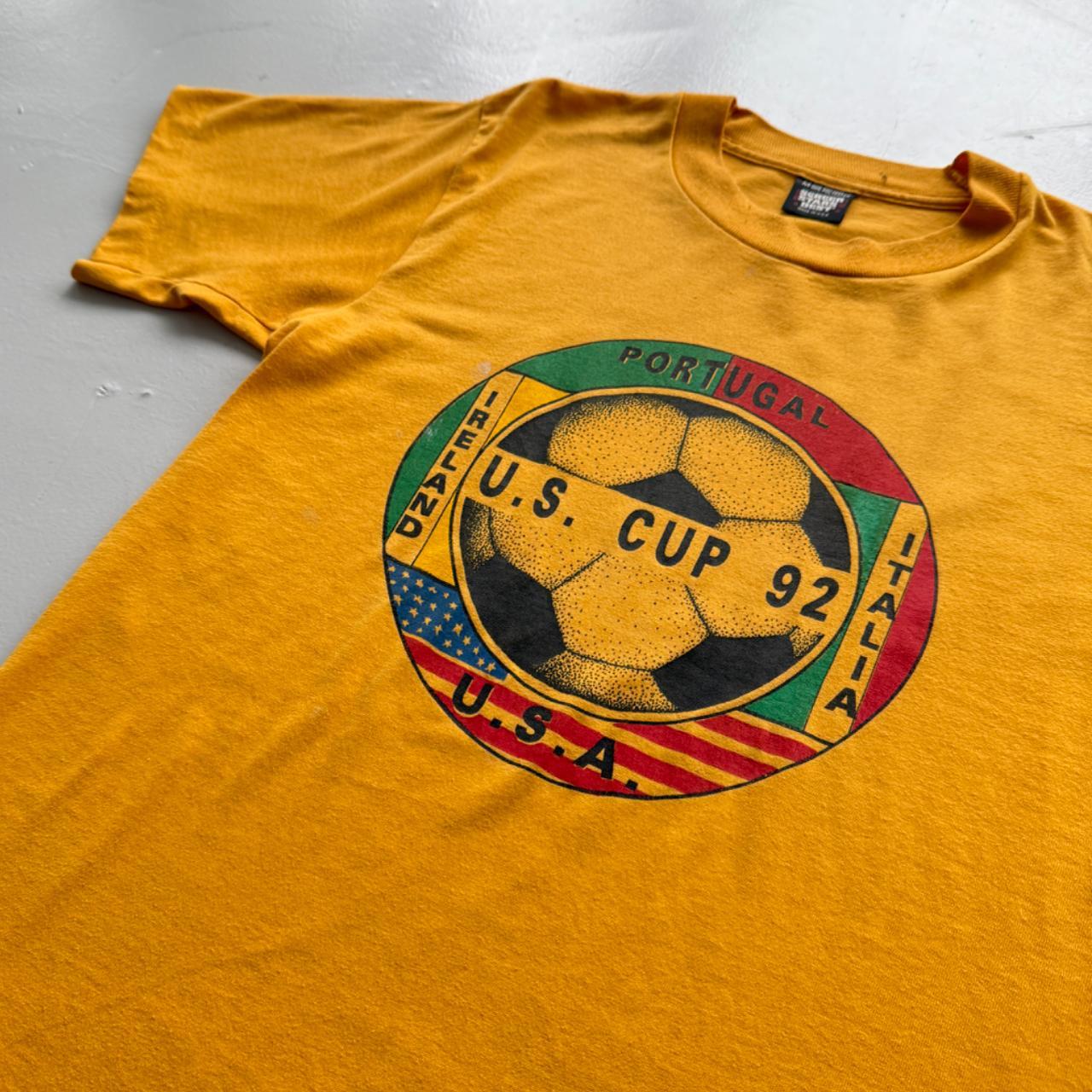 Yellow US Cup 90s Vintage Graphic Football T-Shirt - Small