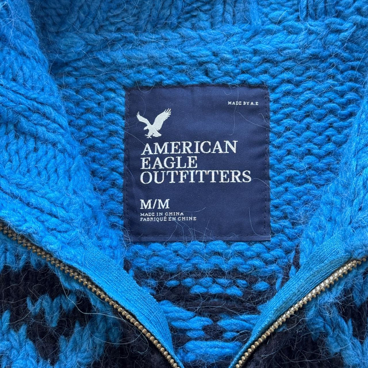 Blue Full Zip 80s Chunky Knit Cardigan - Medium
