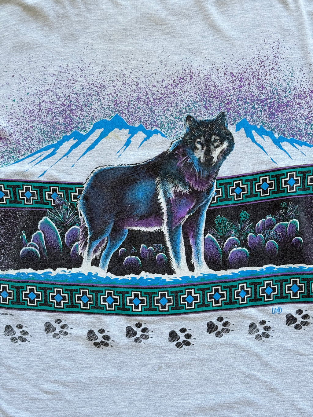 Grey Wolf AOP 90's Vintage Graphic Single Stitch T-Shirt - XL