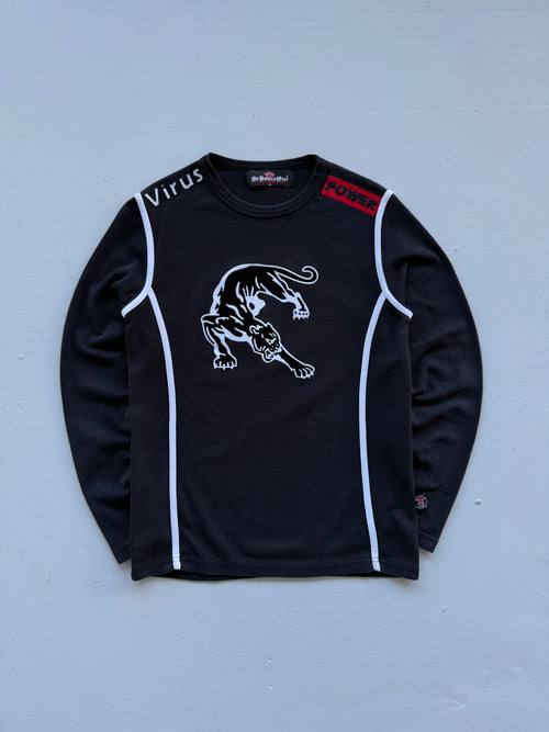 Black BeSomeOne Panther Virus Y2K Vintage Graphic Long Sleeve T-Shirt - Small