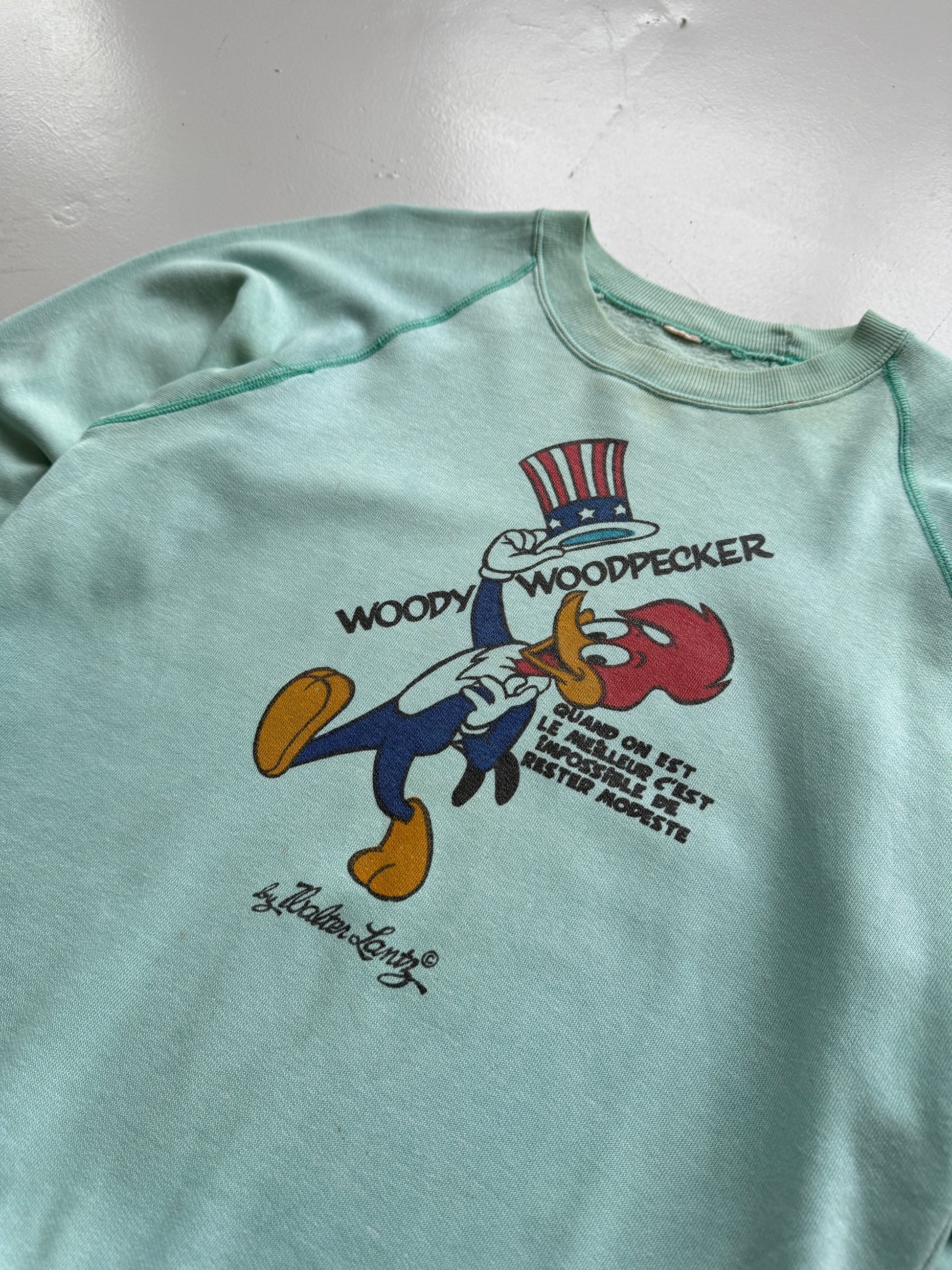 Blue Woody Woodpecker 70's Vintage Cartoon Graphic Sweatshirt Jumper - Small