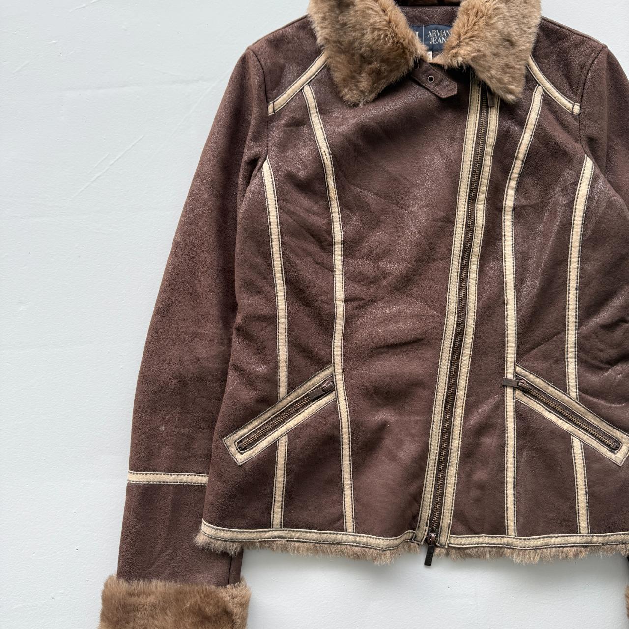 Brown Armani Jeans Vintage Y2K Faux Fur Jacket - Womens Medium Size 10