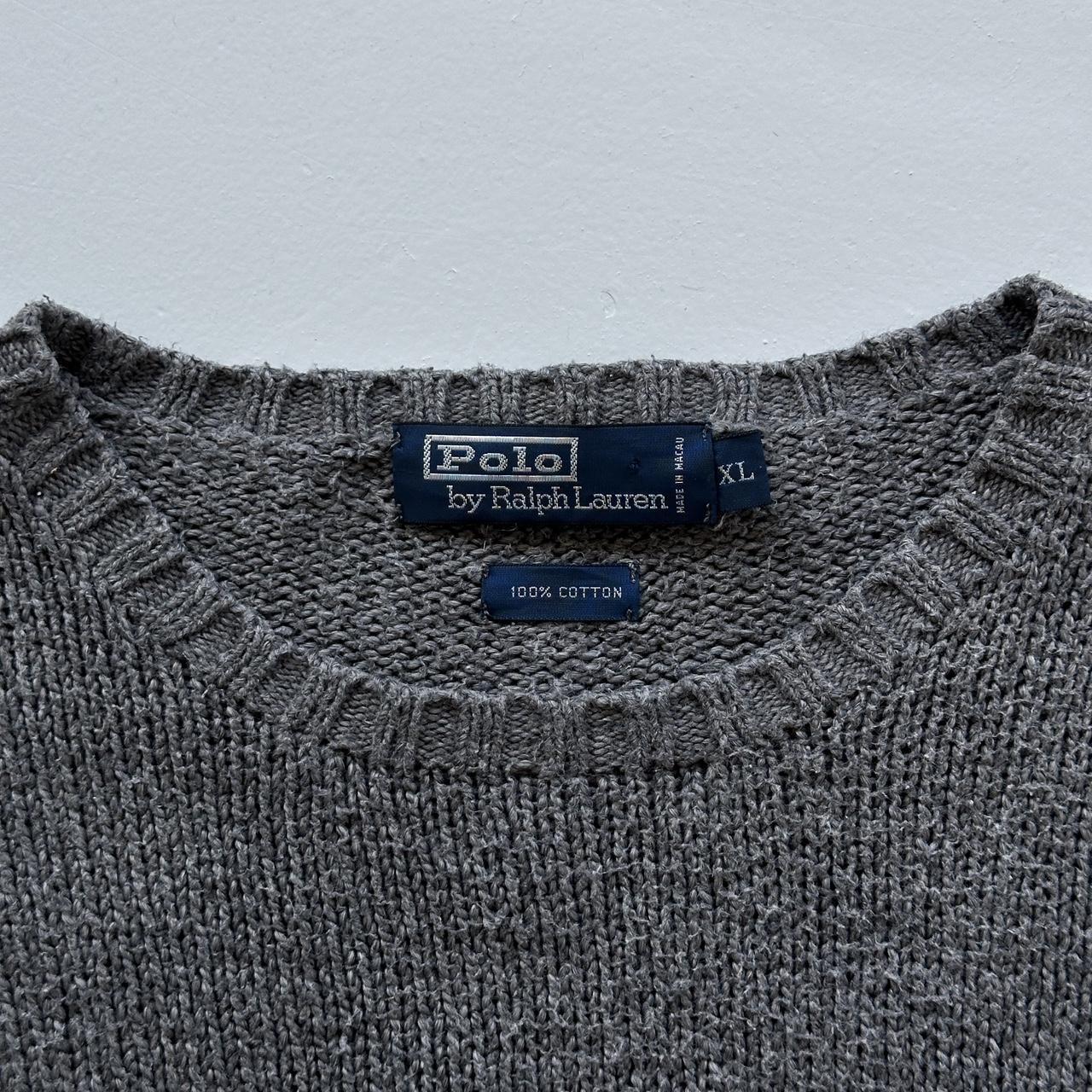 Grey Polo Ralph Lauren Knitted Chenille Cotton 90s Sweatshirt - Boxy Large