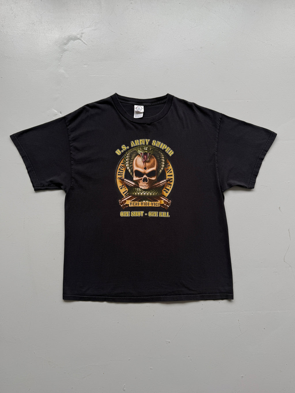 Black U.S. Army Sniper One Shot One Kill Y2K Vintage Graphic T-Shirt