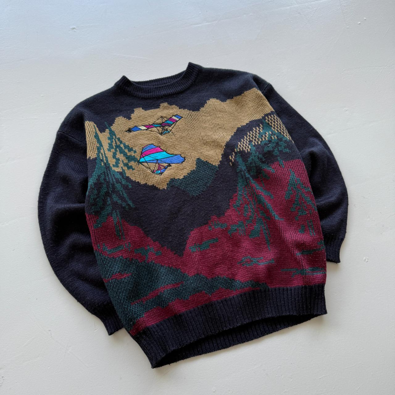 Navy 90s Vintage Knitted Outdoors Hang Gliding Sweatshirt - Large