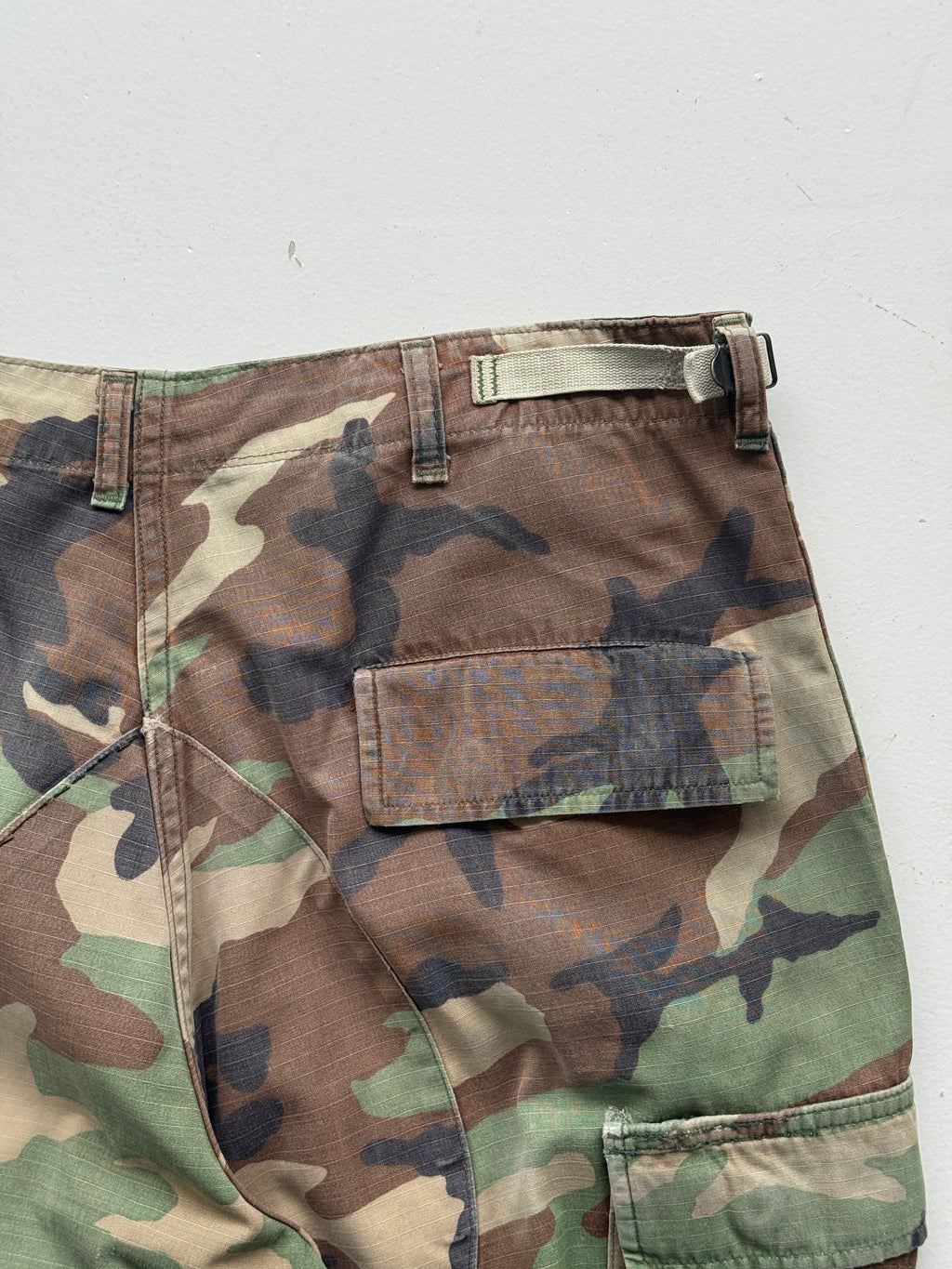 Green Camo Ripstop 80's Vintage Military Cargo Trousers - W34 x L31