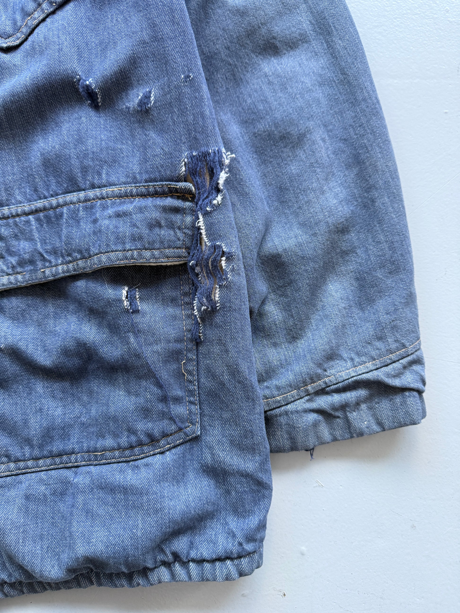 Blue Denim Sherpa Lined 70's Vintage Thrashed Jacket - XL