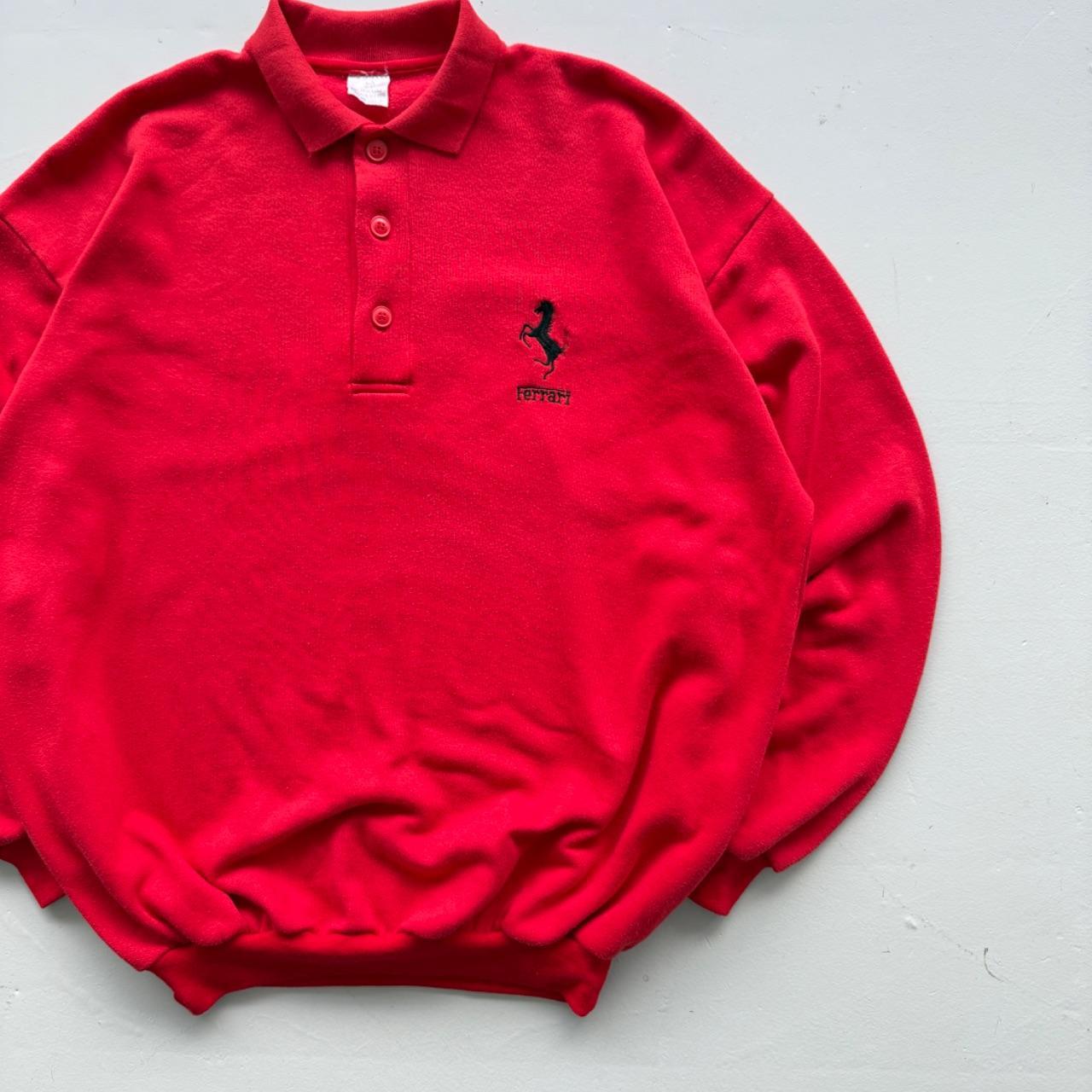 Red Ferrari 90s Vintage Logo Polo Sweatshirt - XL