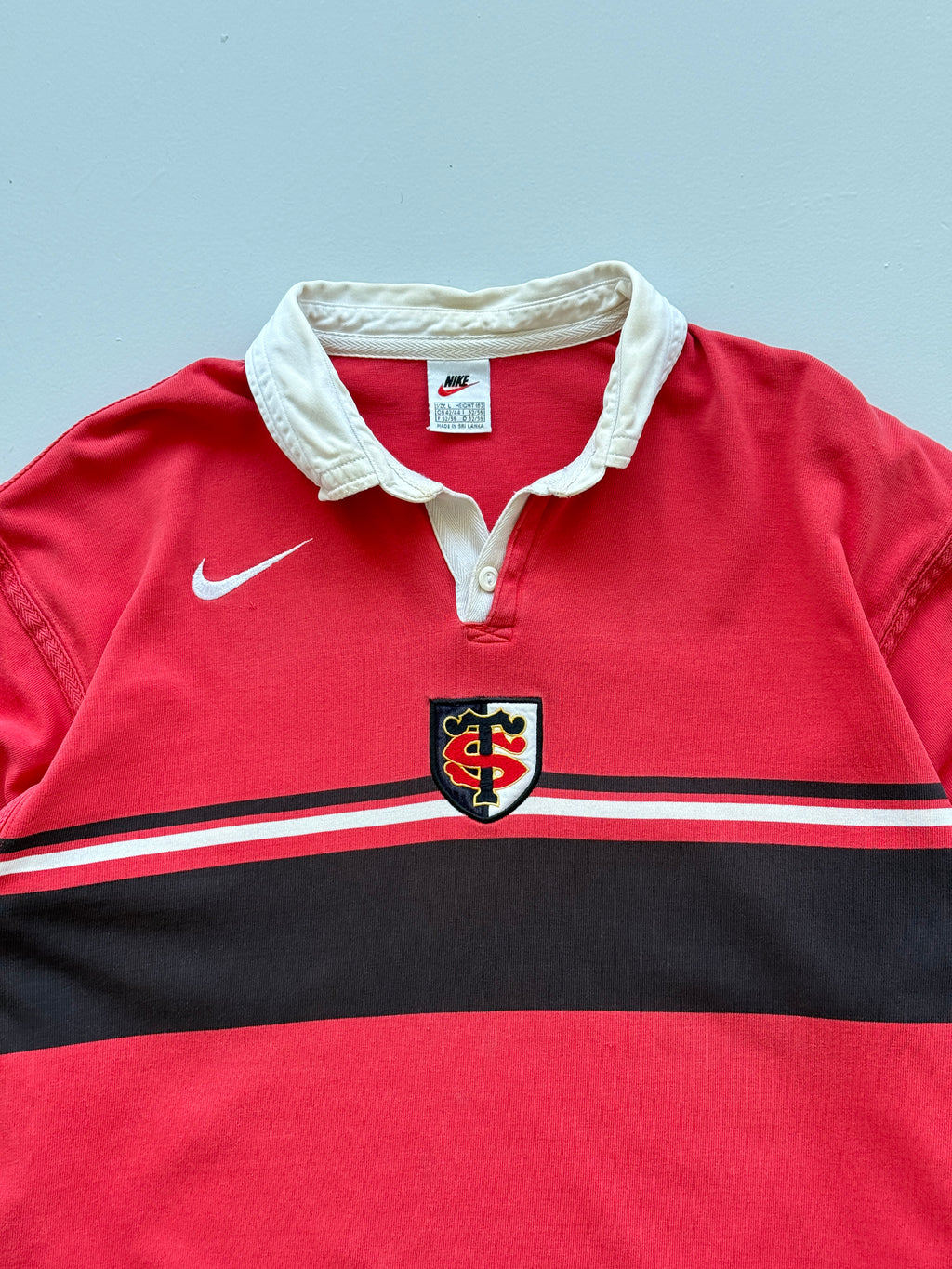 Red Stade Toulousain 90's Vintage Nike Long Sleeve Rugby Jersey Polo- Large