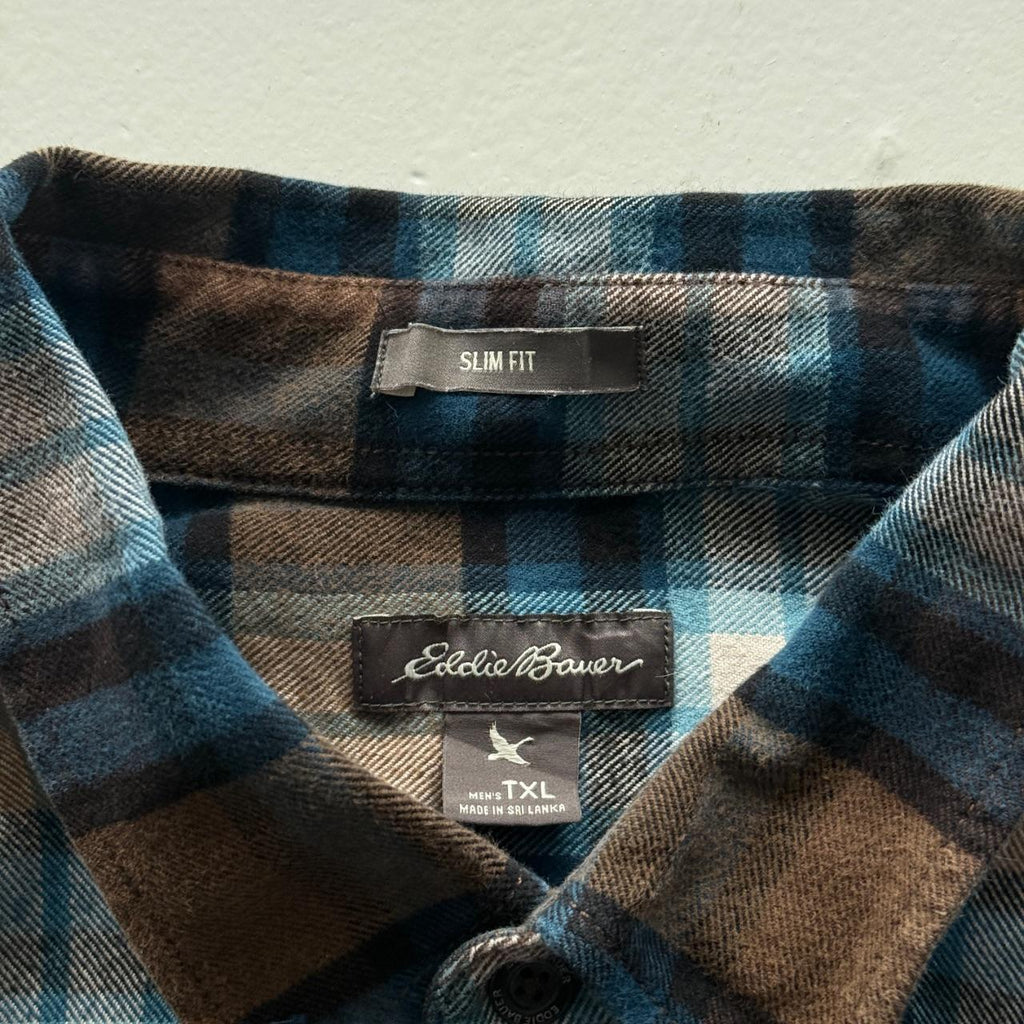 Blue Eddie Bauer 00’s Vintage Flannel Long Sleeve Shirt - Large