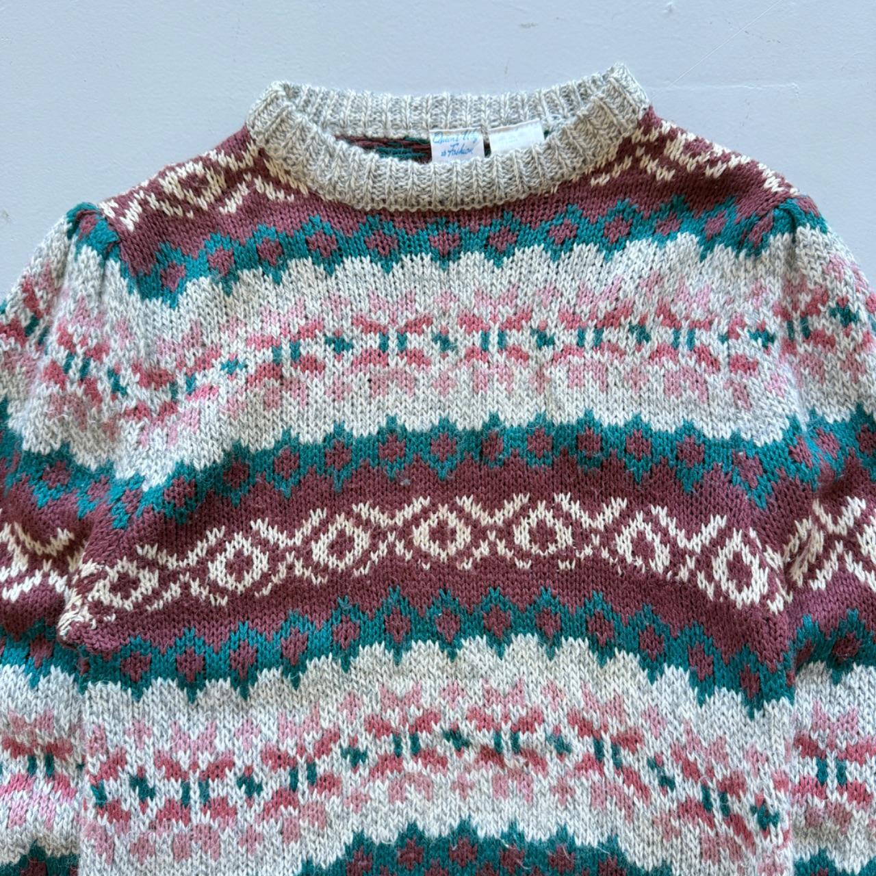 Green Cream Striped Woollen 90's Vintage Christmas Pattern Knit Jumper - Size 12
