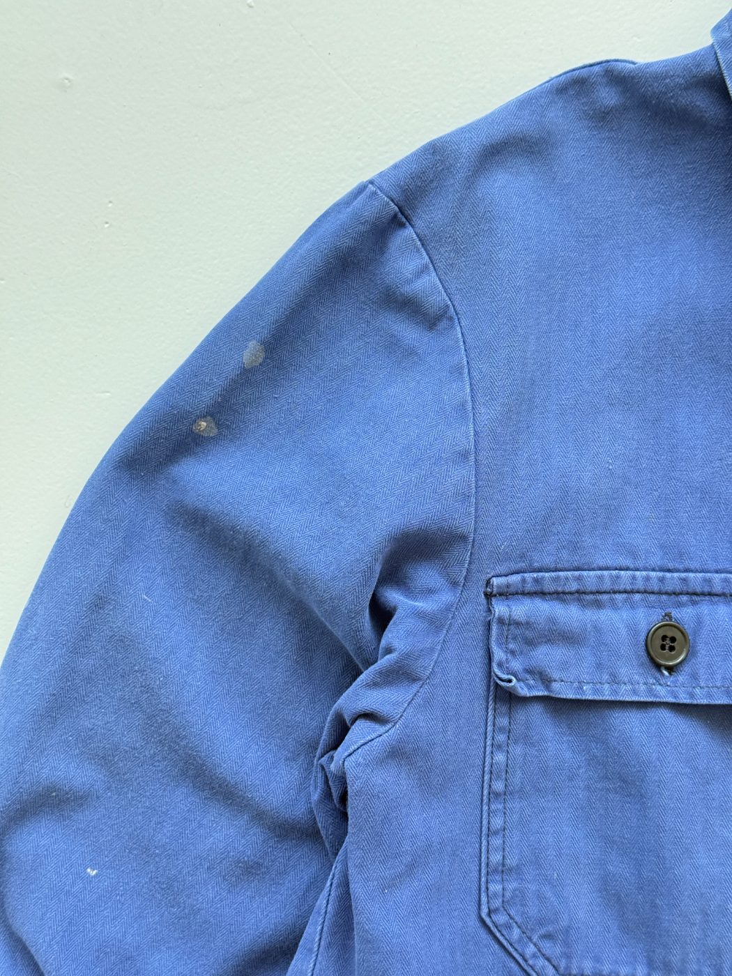 Blue French Herringbone 1970's Vintage Workwear Chore Jacket CH330 - Small