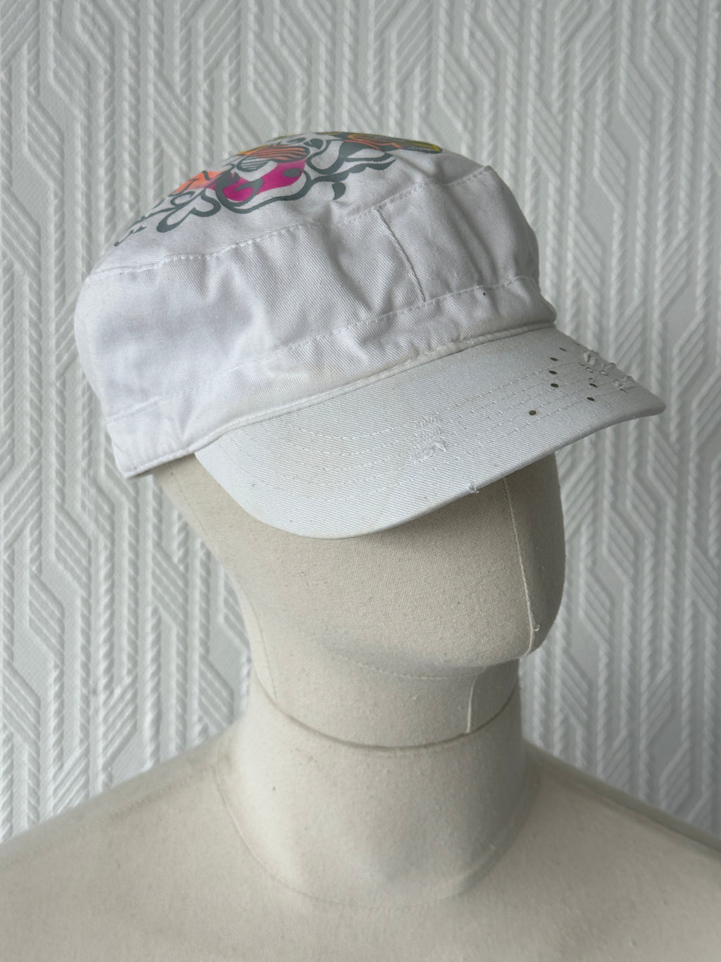White LOVE Studded Y2K Cadet Cap Military Style 00's Grunge Aesthetic
