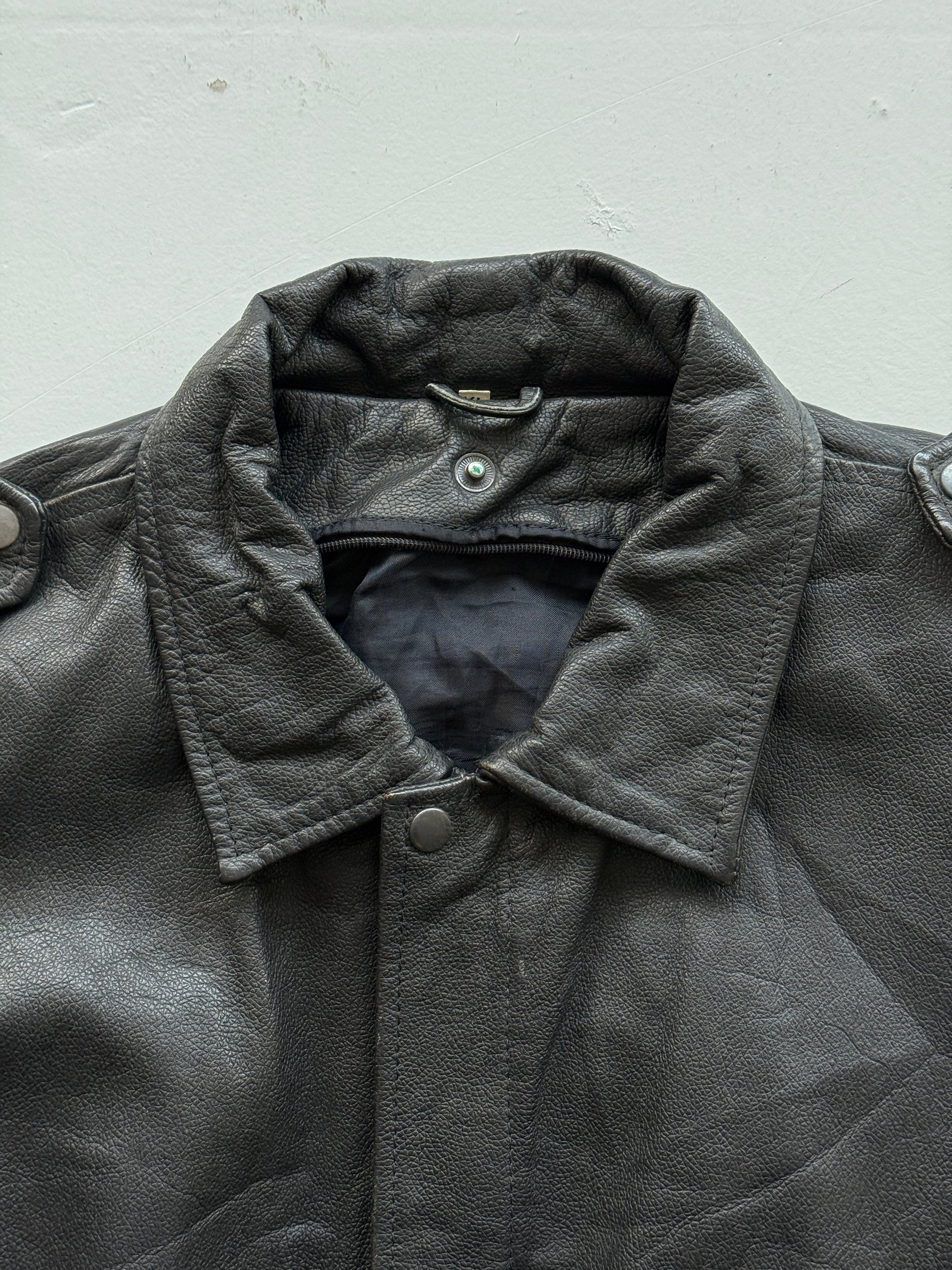 Black A2 Leather Vintage Aviation 90s Bomber Jacket - XL