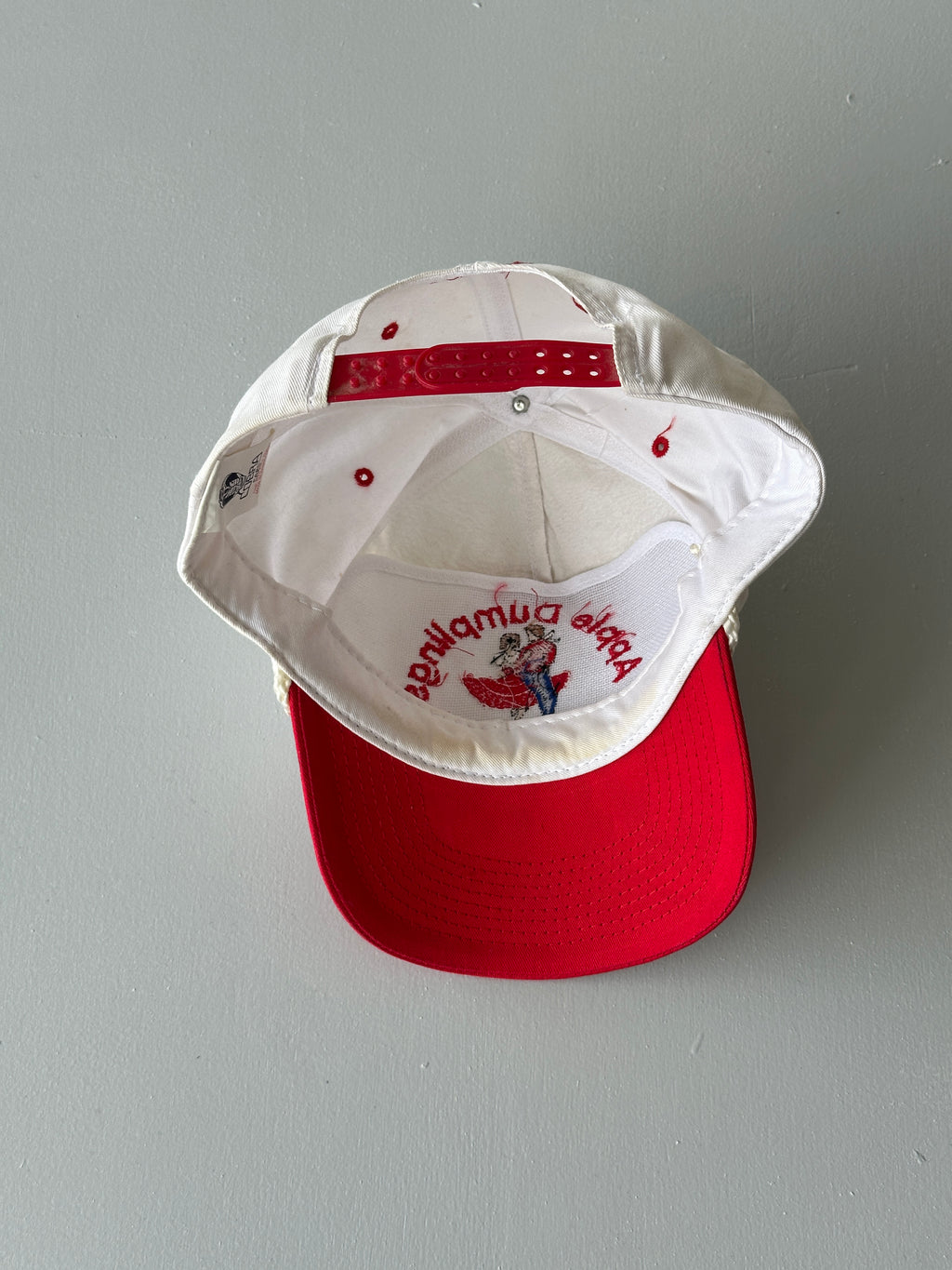 White / Red Apple Dumplings Square Dancing 90's Vintage SnapBack Trucker Cap
