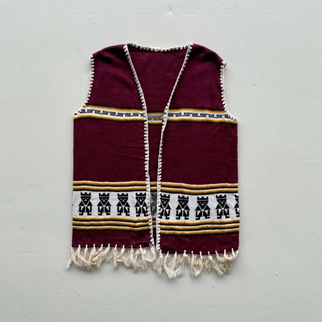 Red Aztec 70’s Vintage South American Sleeveless Waistcoat Vest - Medium