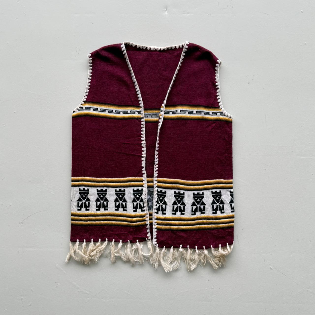 Red Aztec 70’s Vintage South American Sleeveless Waistcoat Vest - Medium