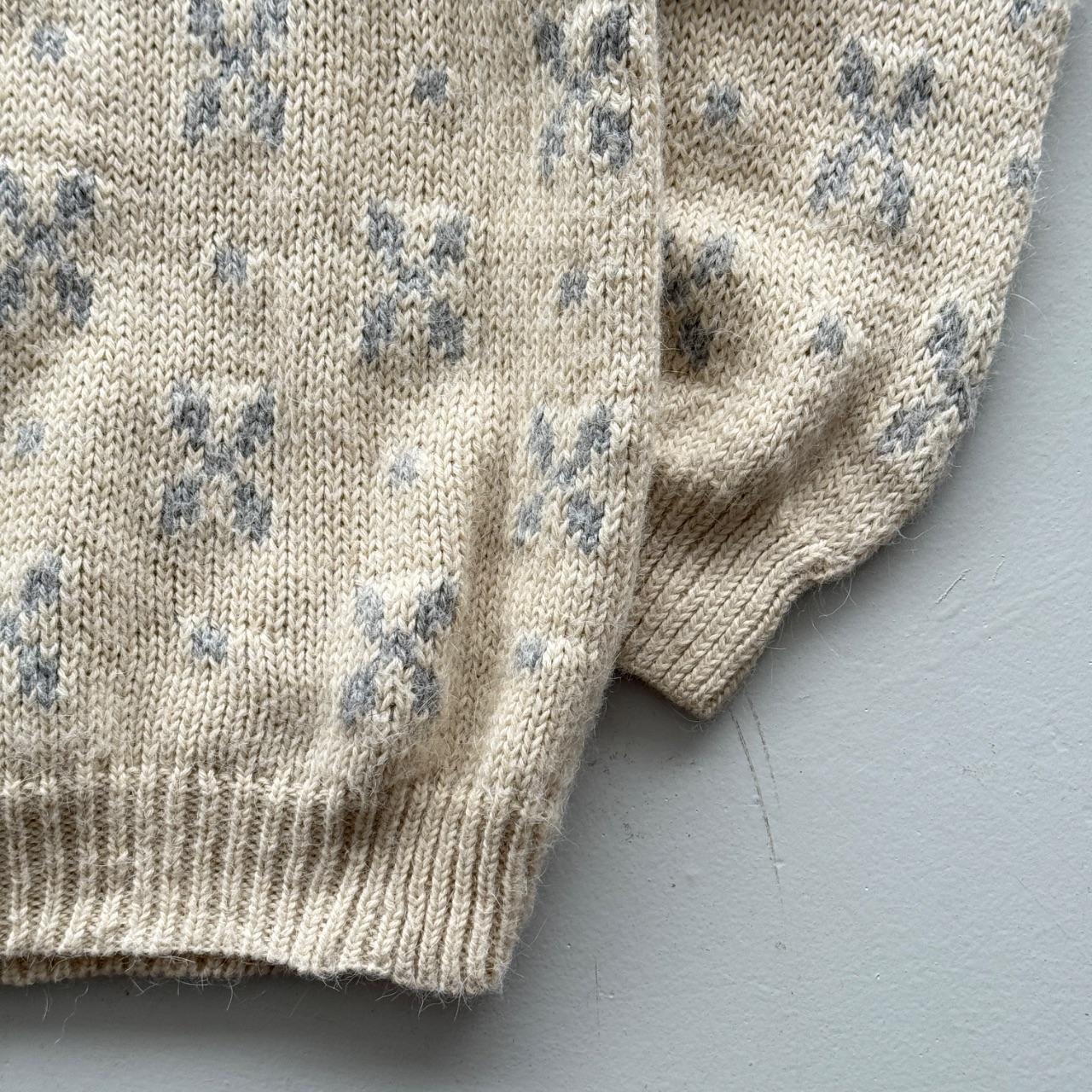Cream Striped 80’s Vintage Geometric Knit Jumper - Large