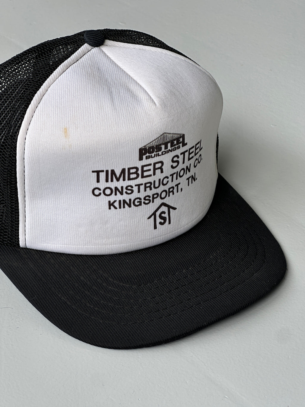 White / Black Timber Steel Construction Co. Vintage Foam SnapBack Trucker Cap