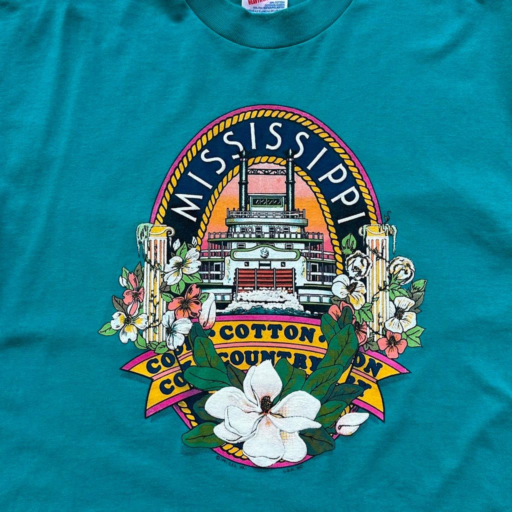 Aqua Blue Mississippi 90s Vintage T-shirt - Medium