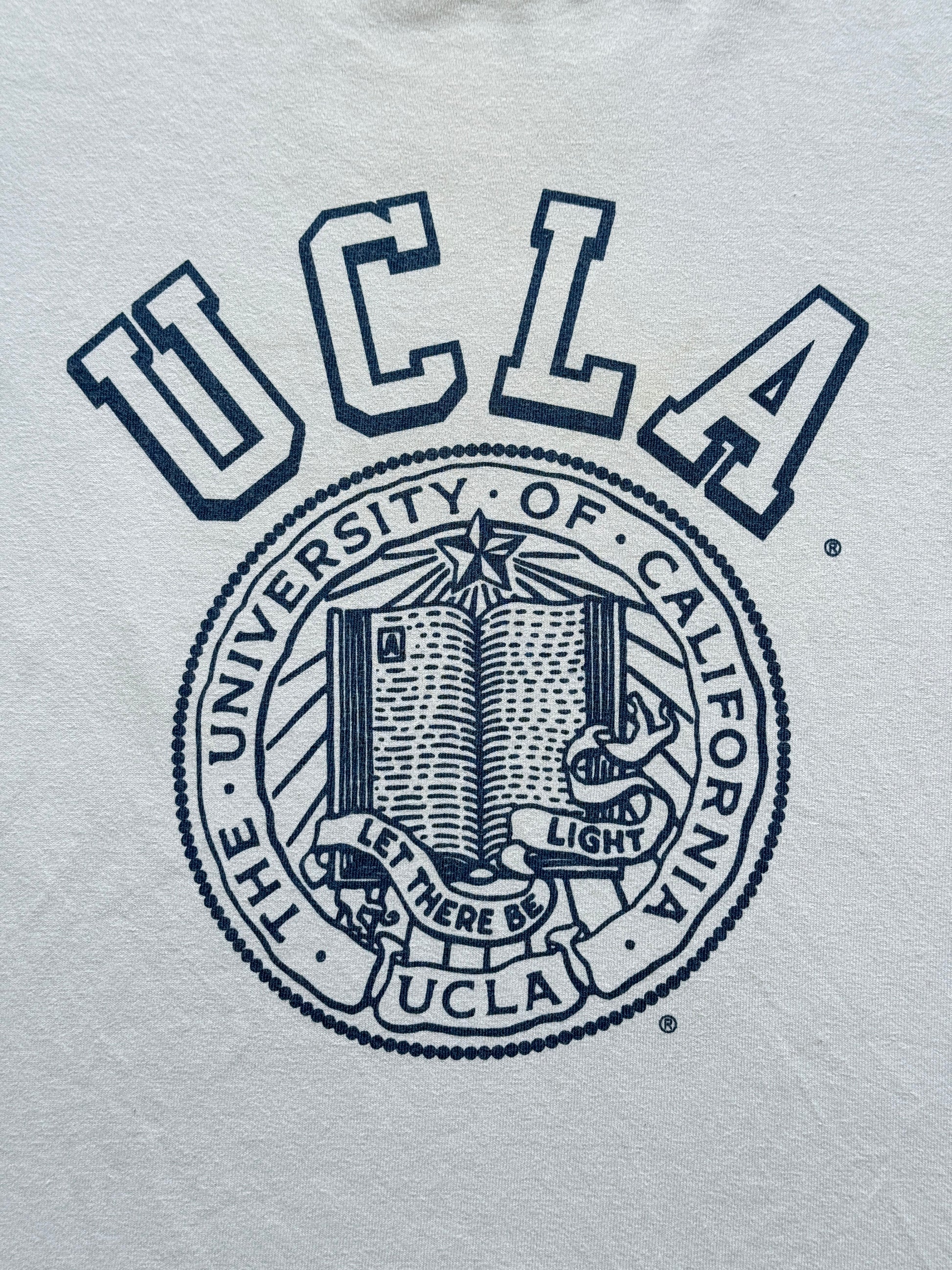 White UCLA 90's Vintage Graphic Collage Spellout T-Shirt - Medium