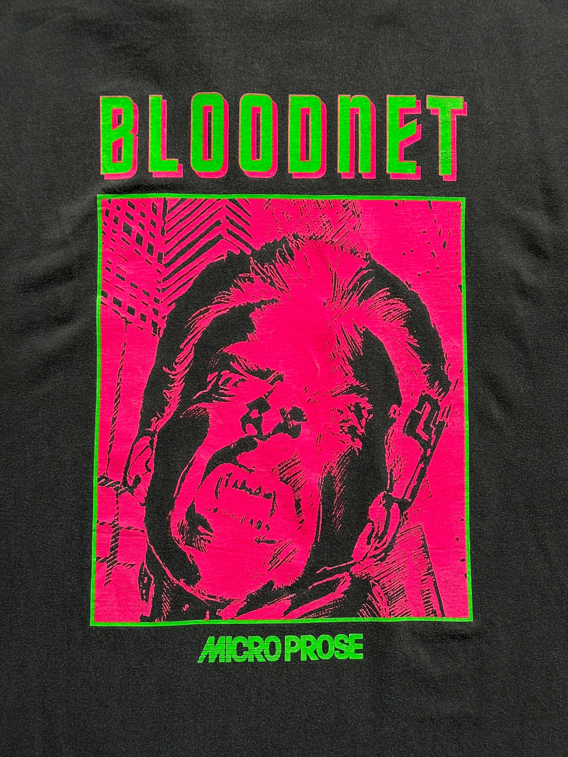 Black BloodNet 90's Vintage Cyberpunk Graphic Gaming T-Shirt - Large