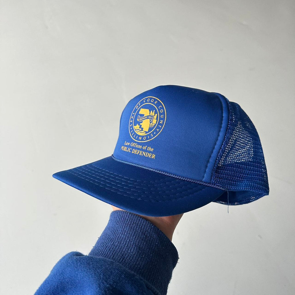 Blue Public Defender Vintage Foam and Mesh SnapBack Trucker Cap