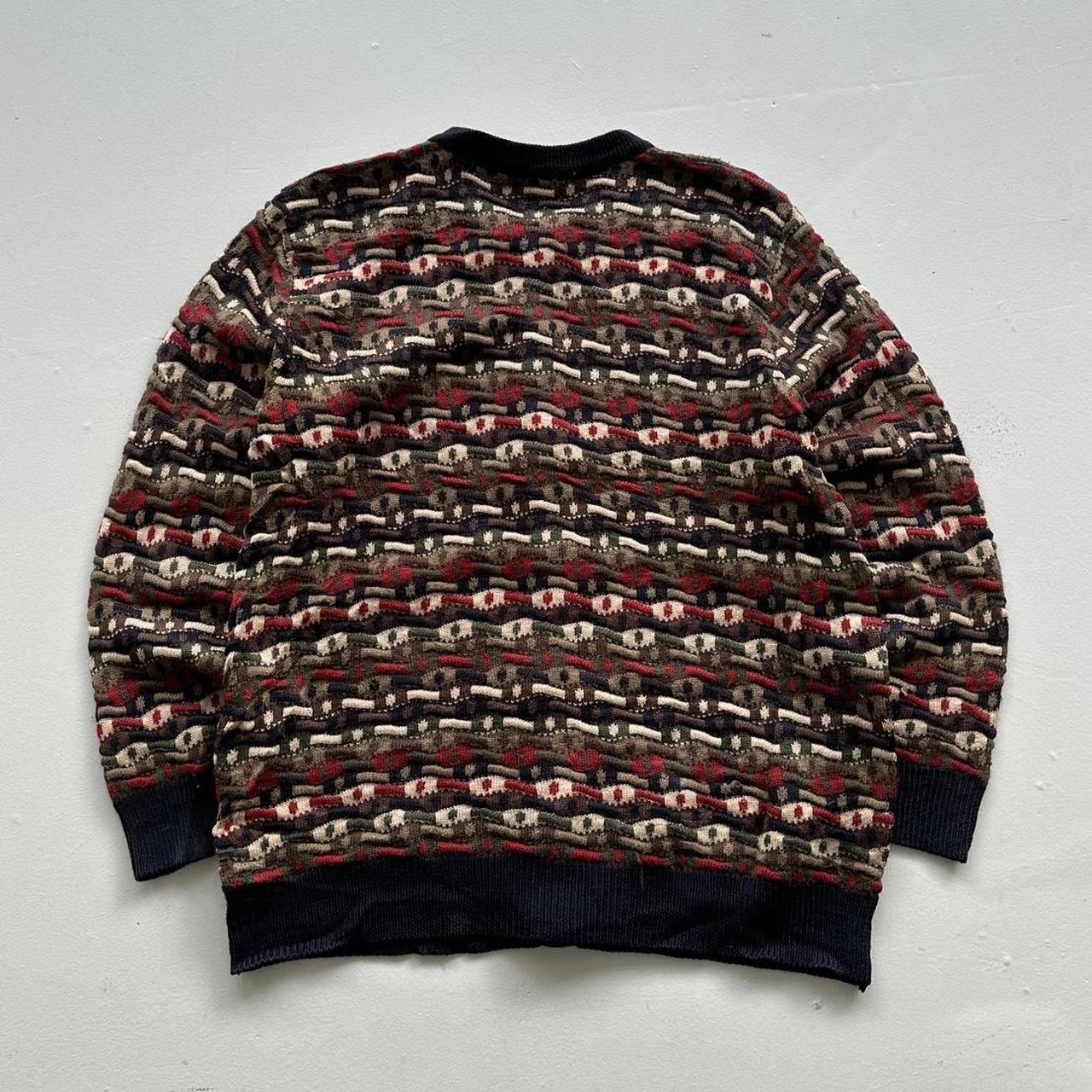 Multicoloured 90s Vintage Australian Woollen Pattern 3D Knit Wool Sweatshirt Cardigan- Medium