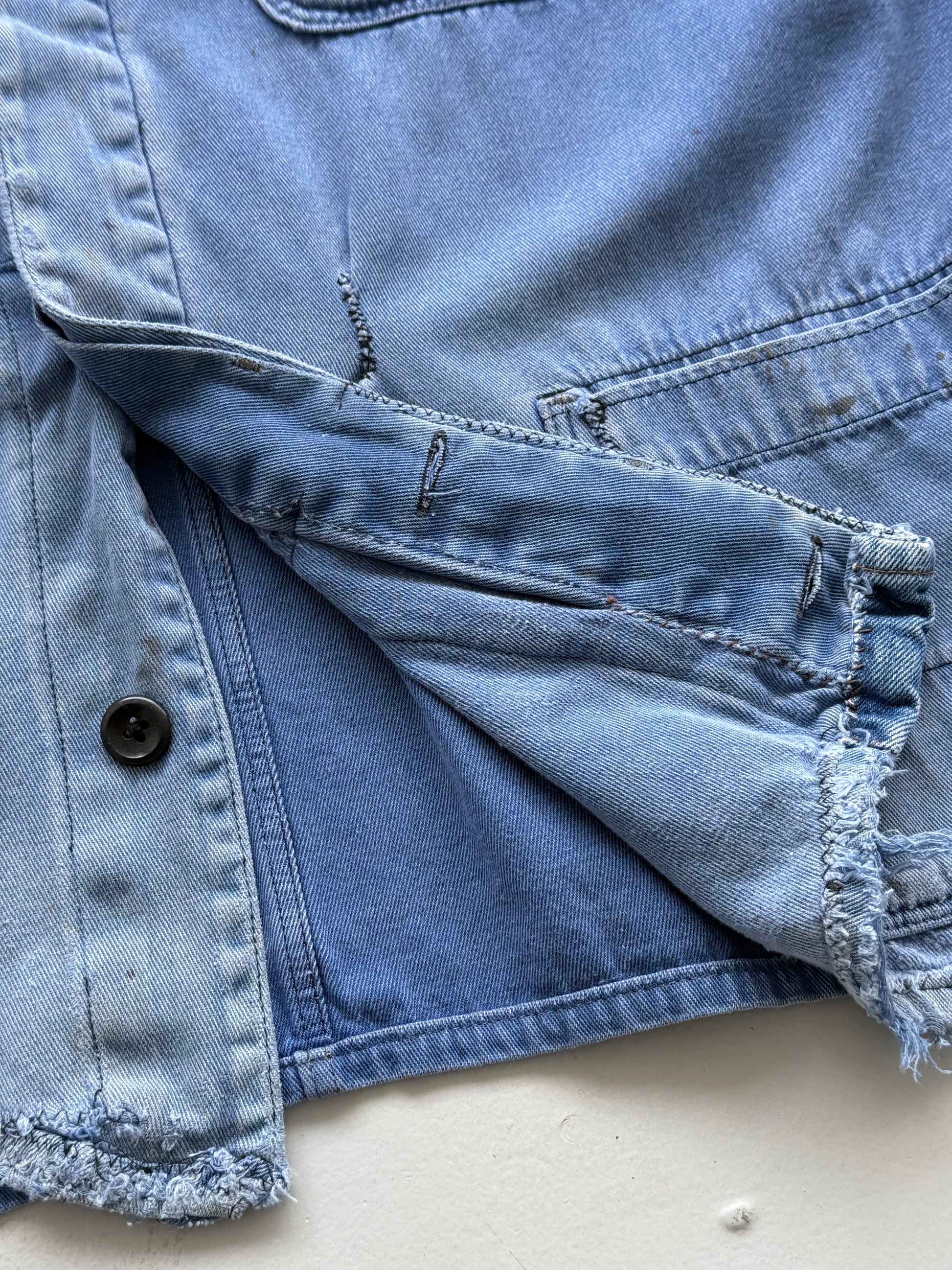 Thrashed Blue French Vintage Workwear Chore Jacket CH372 - Large