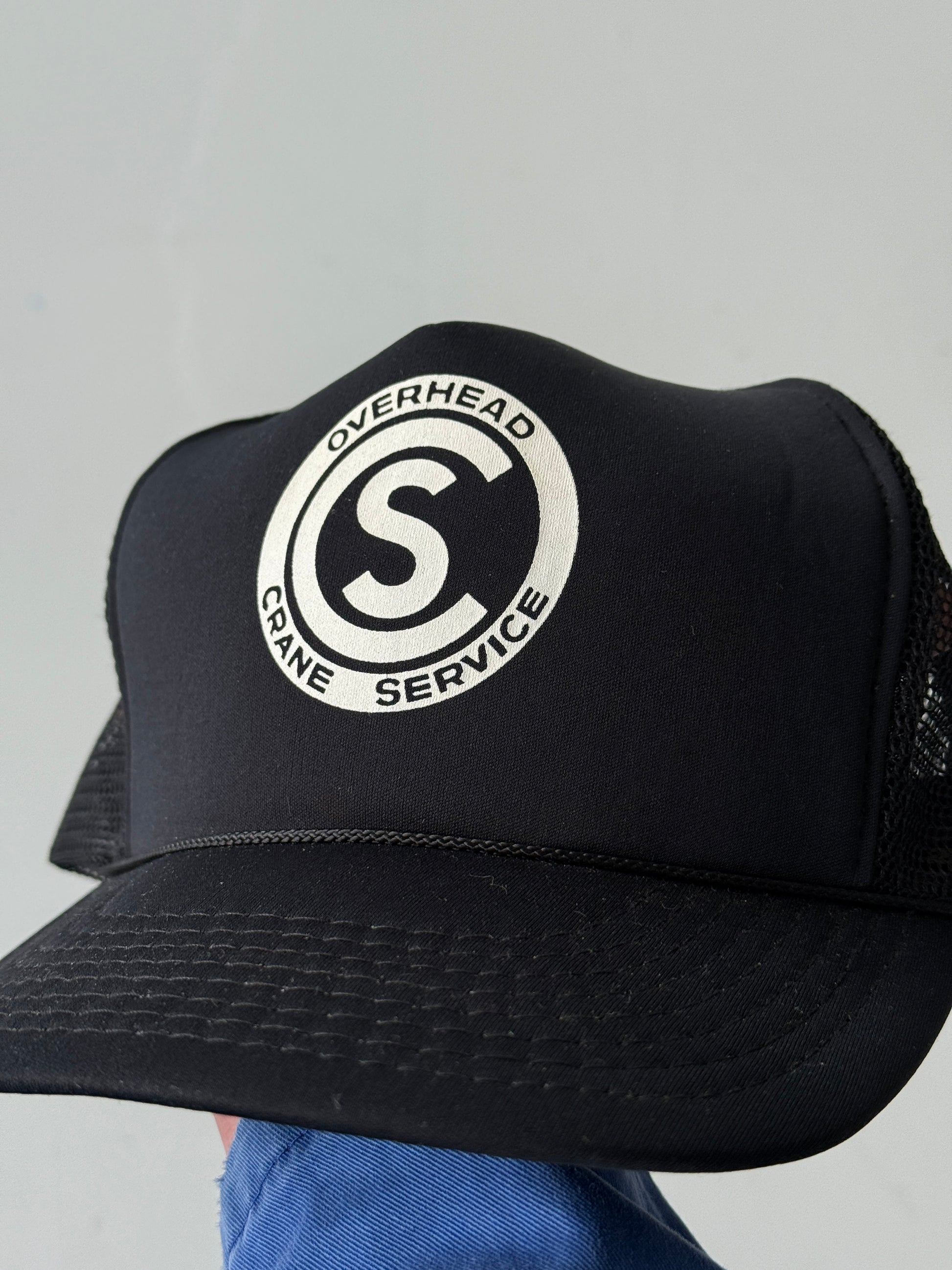 Black Overhead Crane Vintage Foam and Mesh Workwear SnapBack Trucker Cap