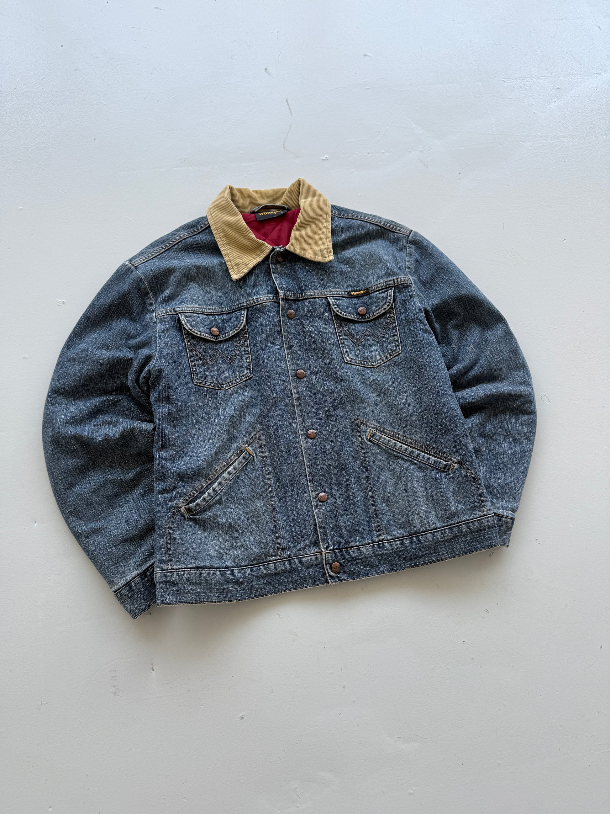 Wrangler Quilted Lined Corduroy Collar 90's Vintage Denim Jacket - Large