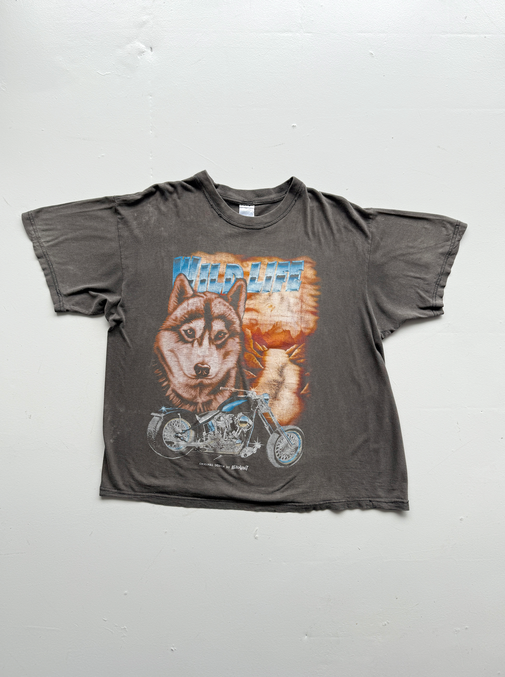 Faded Thrashed Wolf Wild Life Biker 90's Vintage Graphic T-Shirt