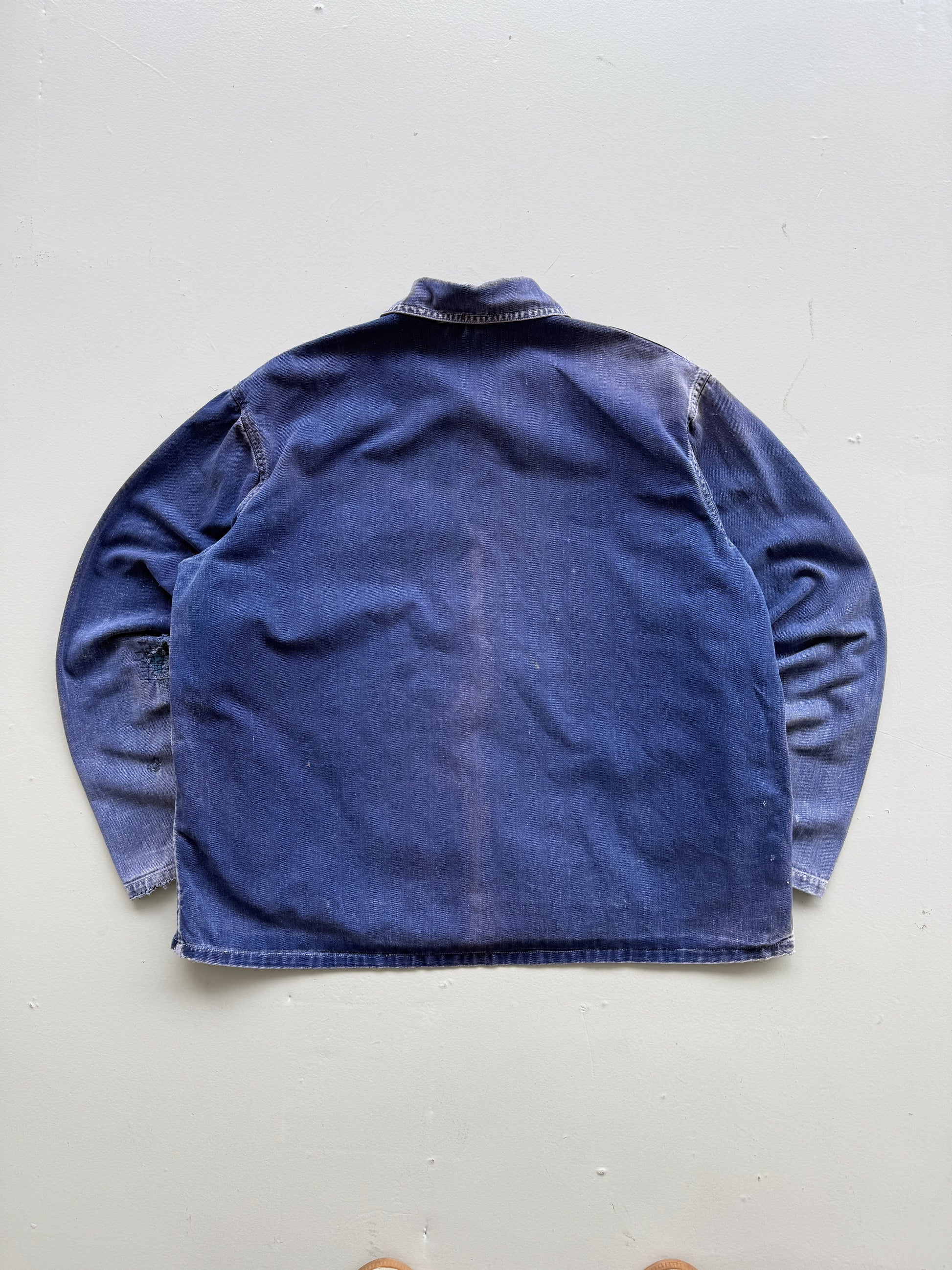 Thrashed Blue French 60's/70's Vintage Workwear Chore Jacket CH384 - Medium
