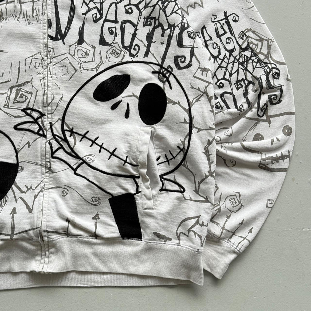White Nightmare before Christmas 00s Graphic Full-Zip Hoodie - Large