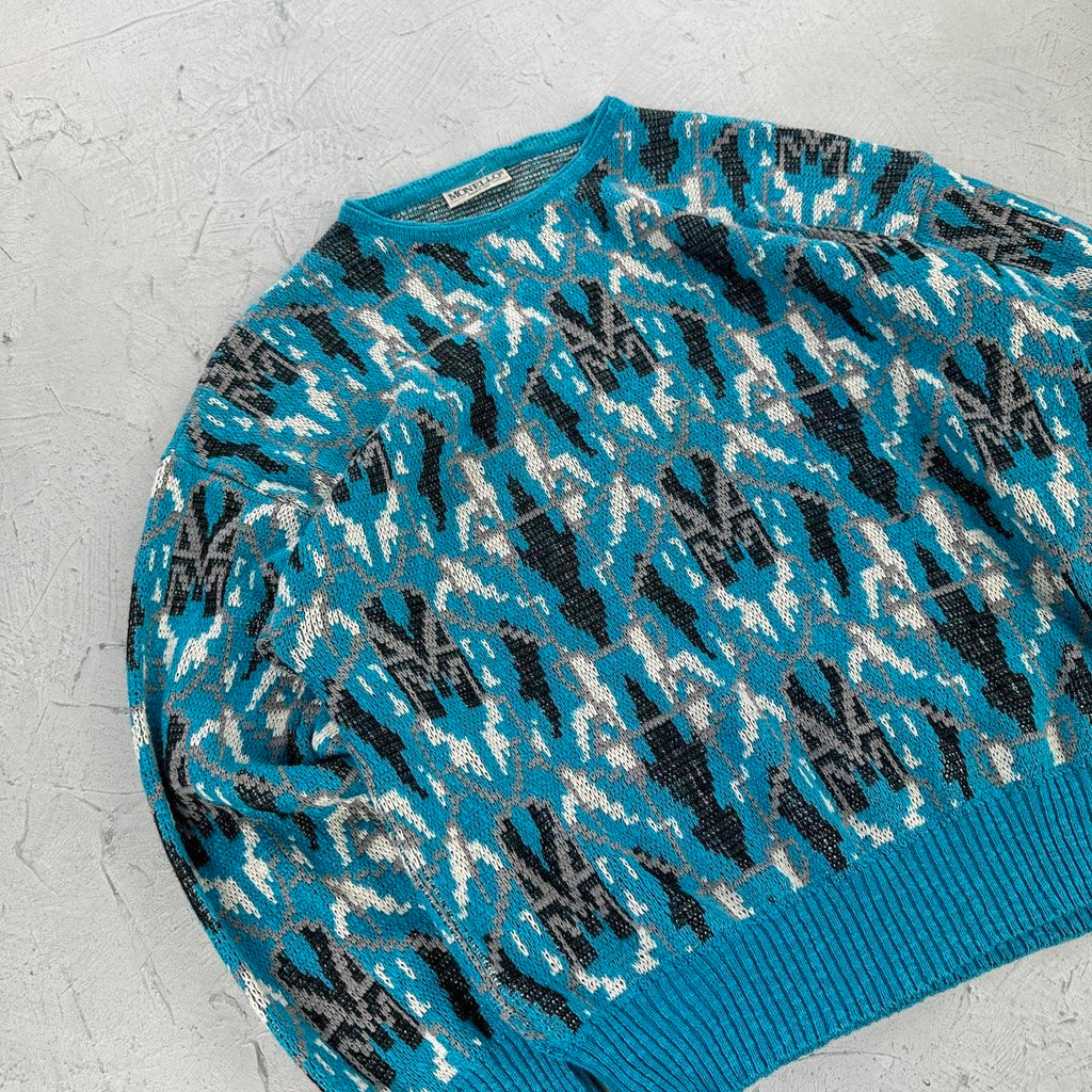 Blue 90's Woollen Knitted Sweatshirt - Medium