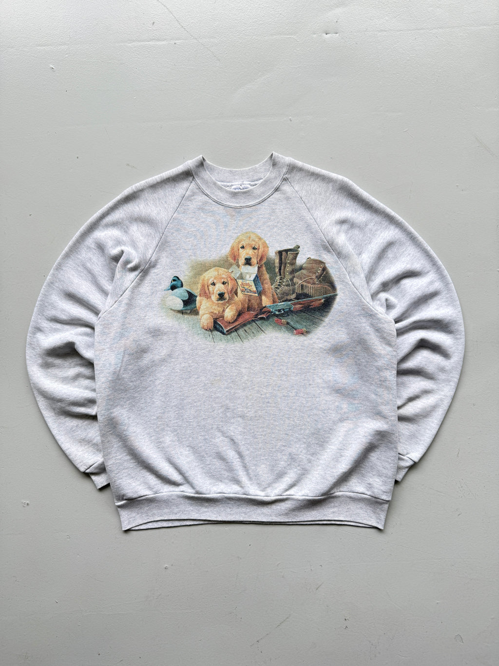 Grey Hunting Dogs Raglan 90's Vintage Graphic Sweatshirt - Medium