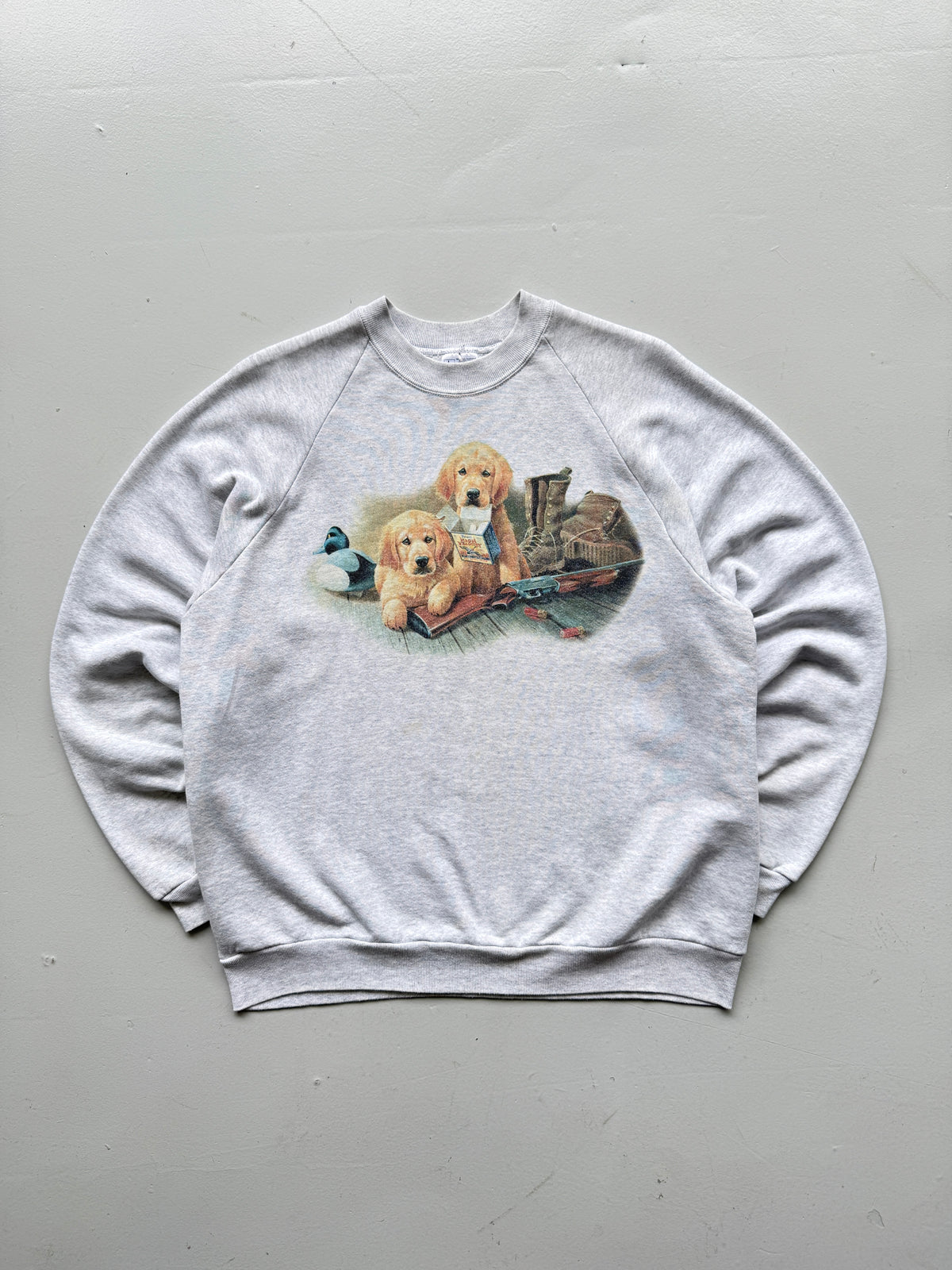 Grey Hunting Dogs Raglan 90's Vintage Graphic Sweatshirt - Medium