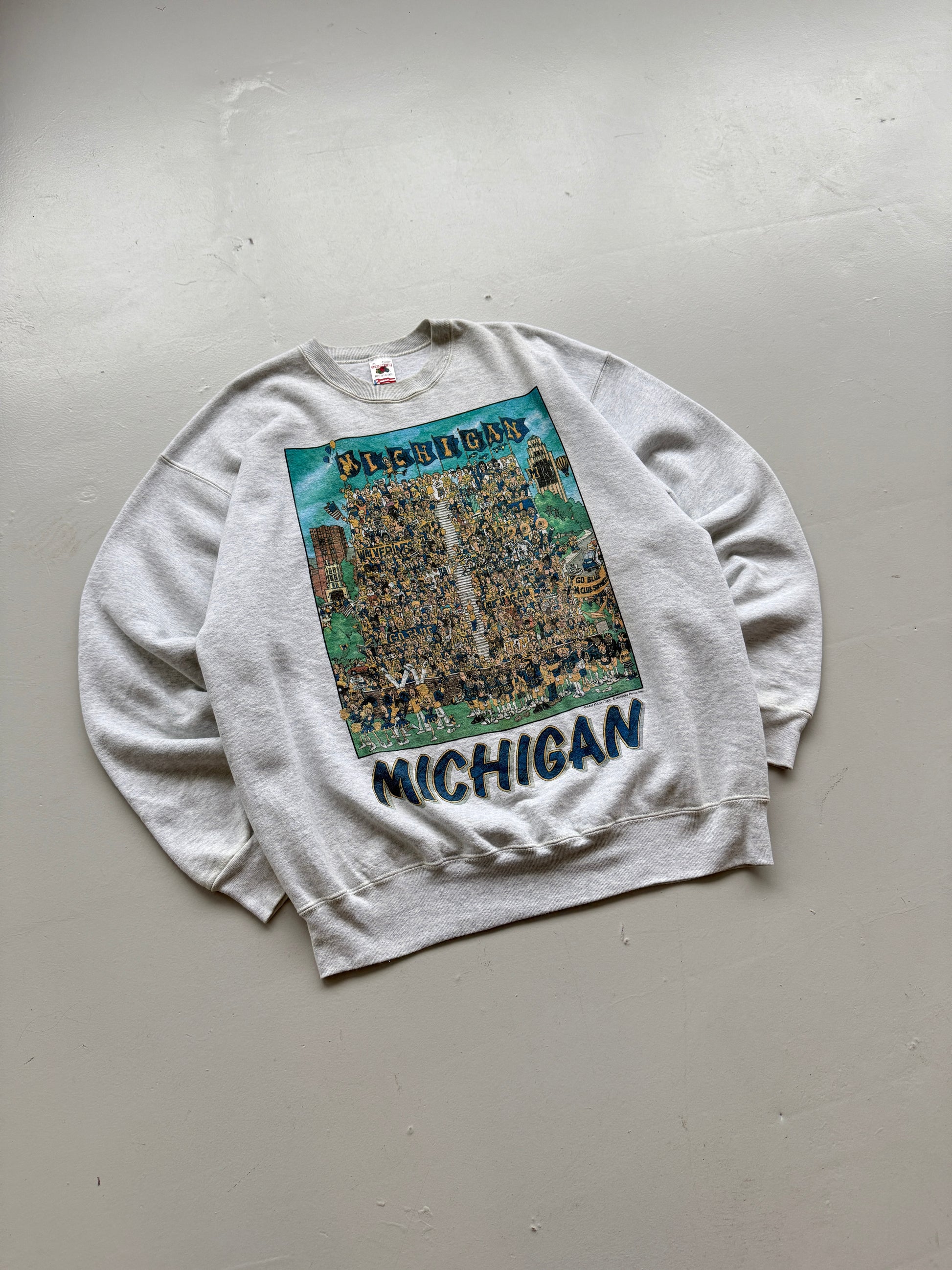 Grey Michigan Football 90's Vintage Collage Graphic Sweatshirt - XL