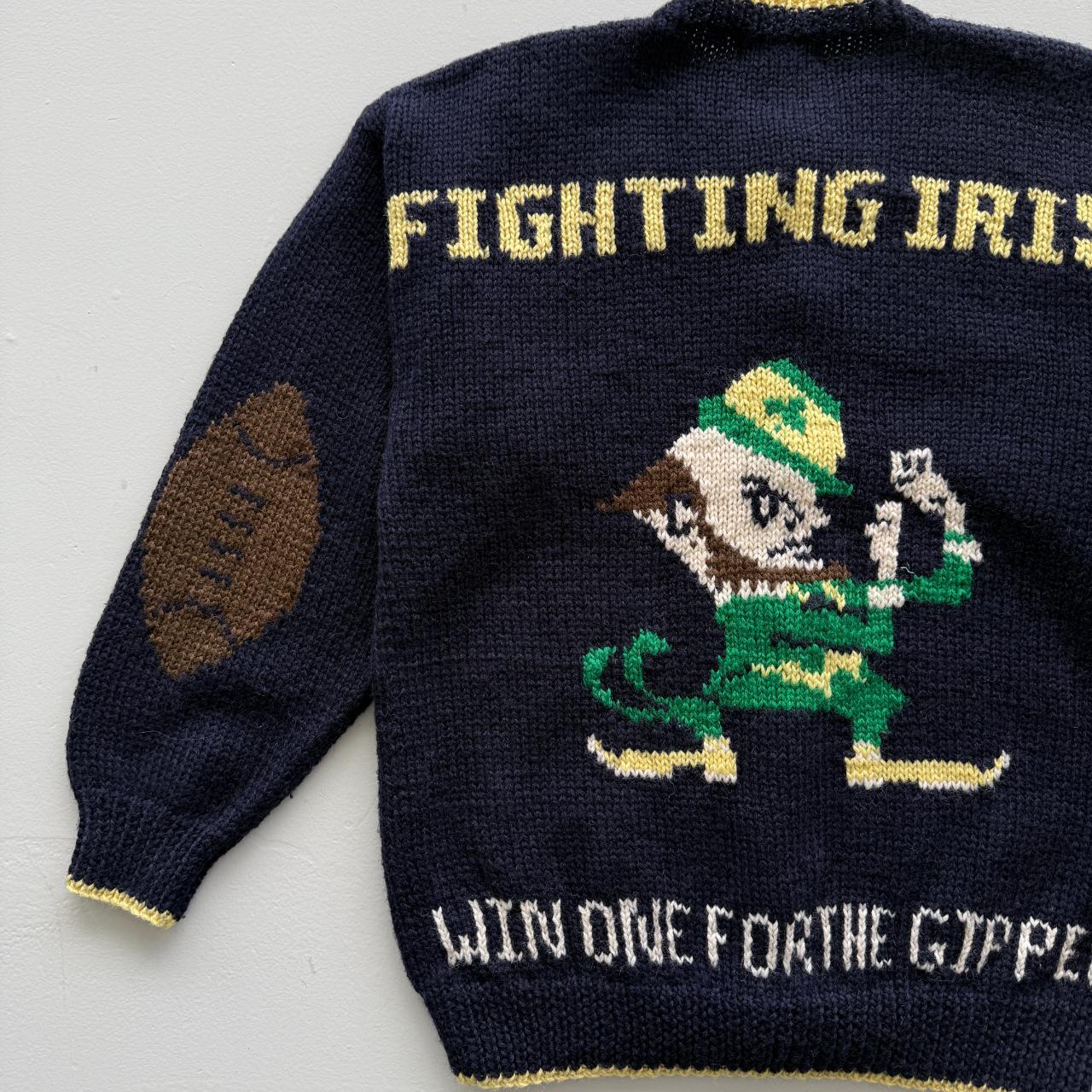 Navy Fighting Irish Hand Knitted Woollen Vintage 90s Cardigan - Medium