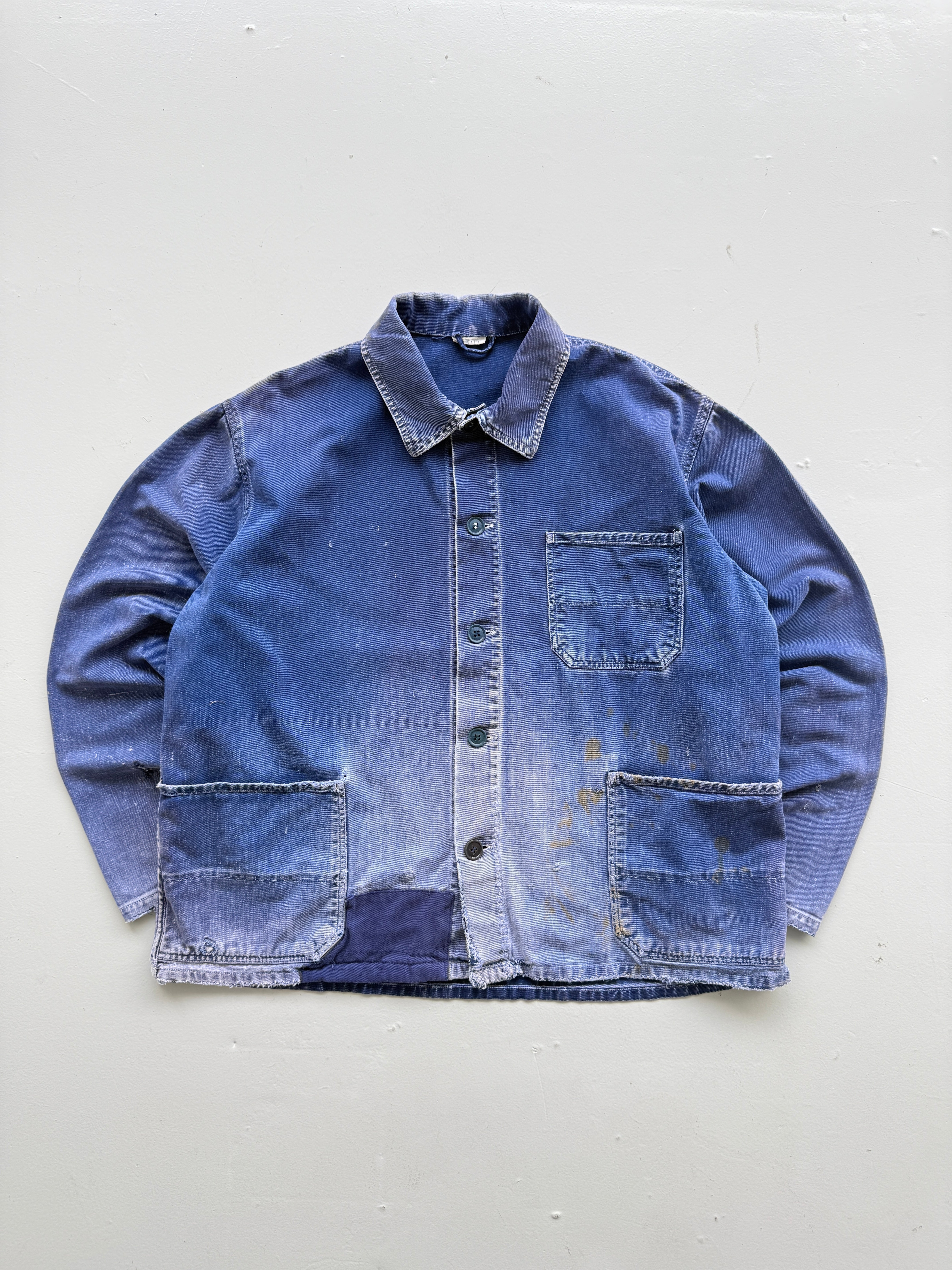 Thrashed Blue French 60's/70's Vintage Workwear Chore Jacket CH384