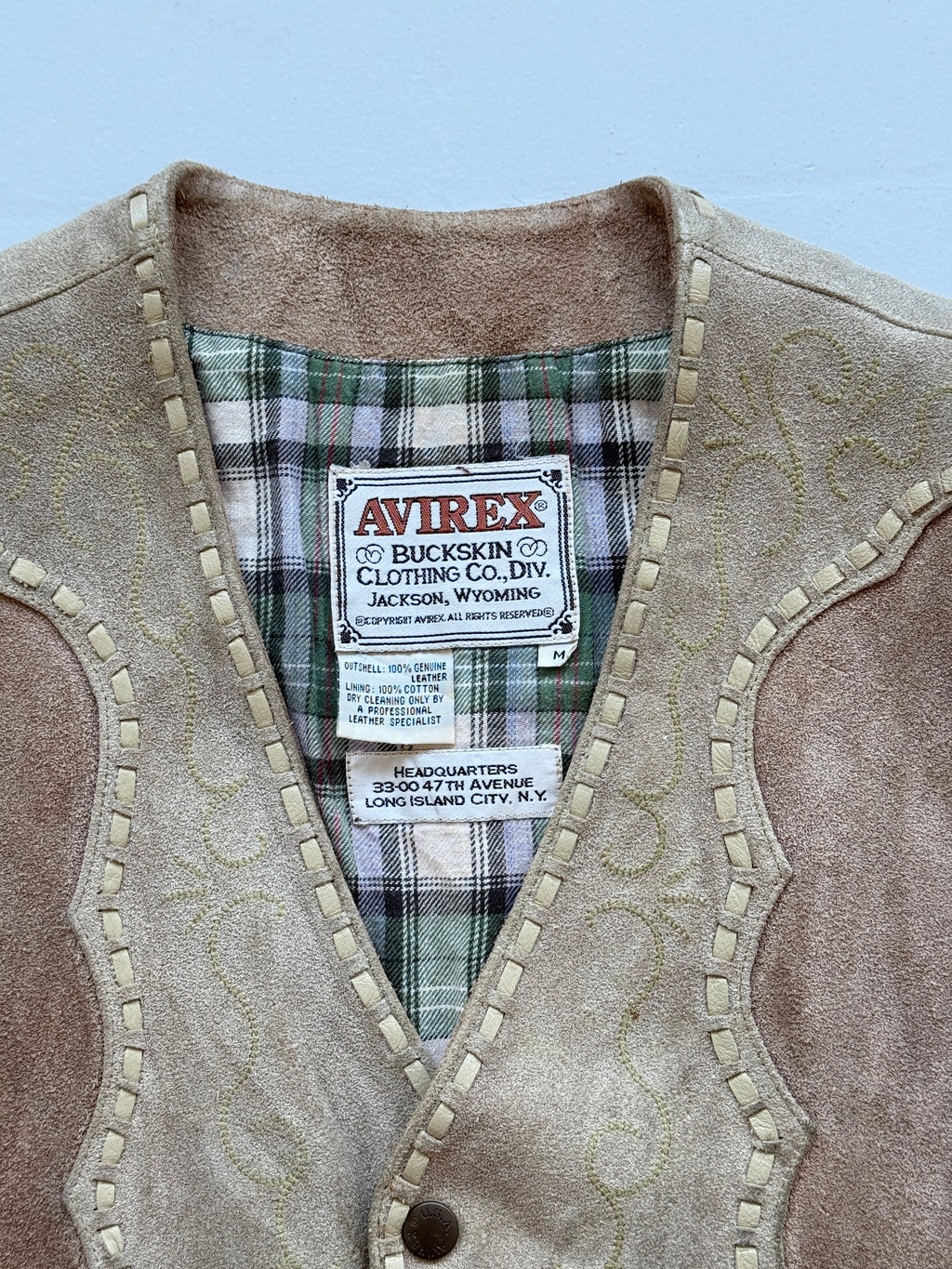 Cream Avirex 90's Vintage Leather Wester Waistcoat - Small