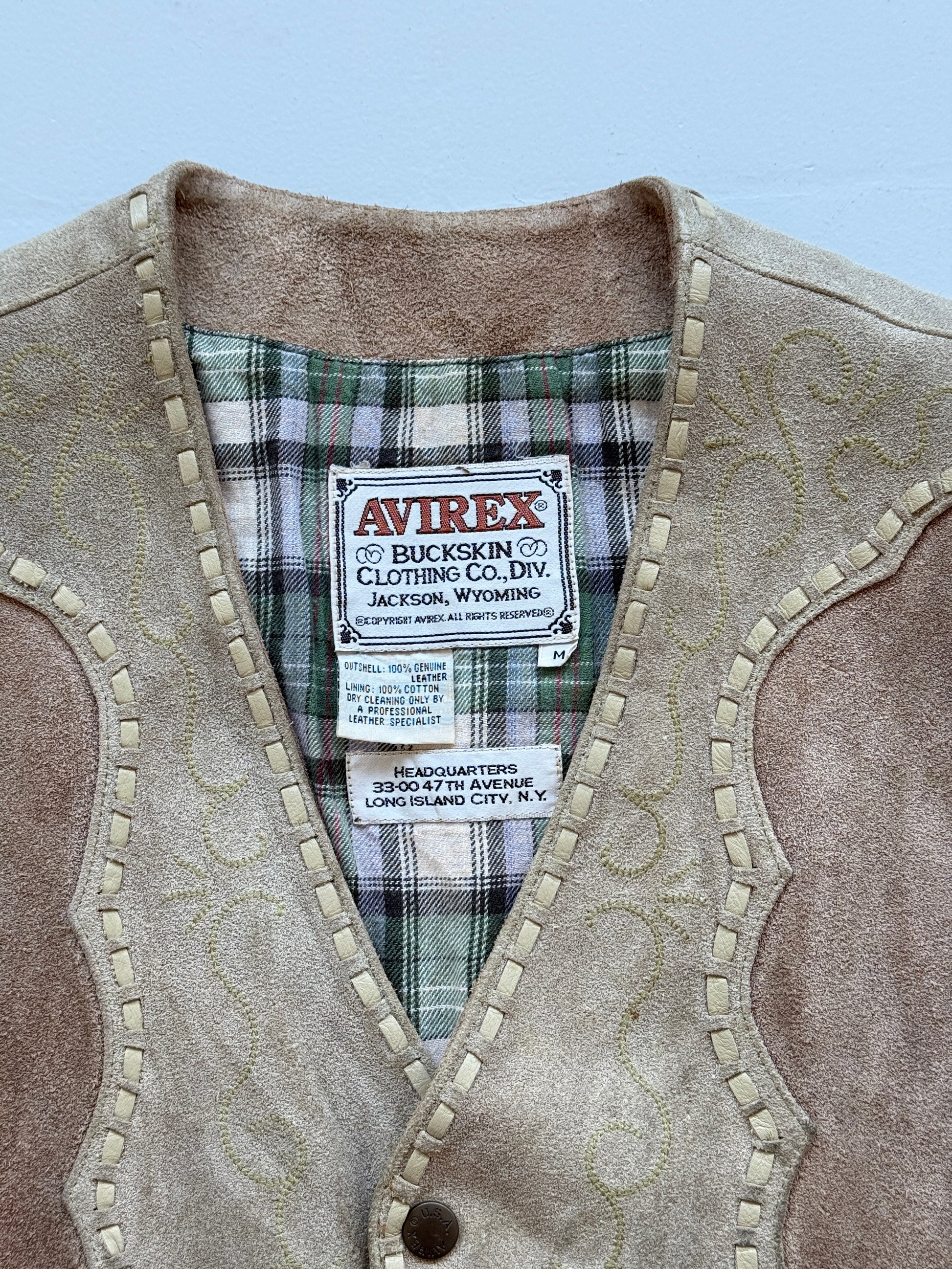 Cream Avirex 90's Vintage Leather Wester Waistcoat - Small