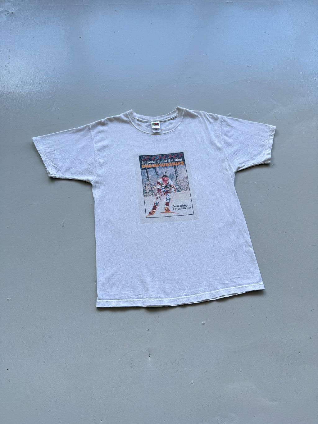 White Ski Biathlon Champion 00's Vintage Graphic T-Shirt - Large