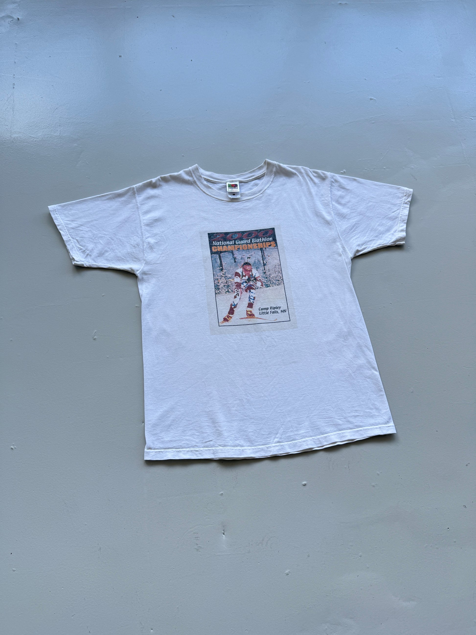 White Ski Biathlon Champion 00's Vintage Graphic T-Shirt - Large