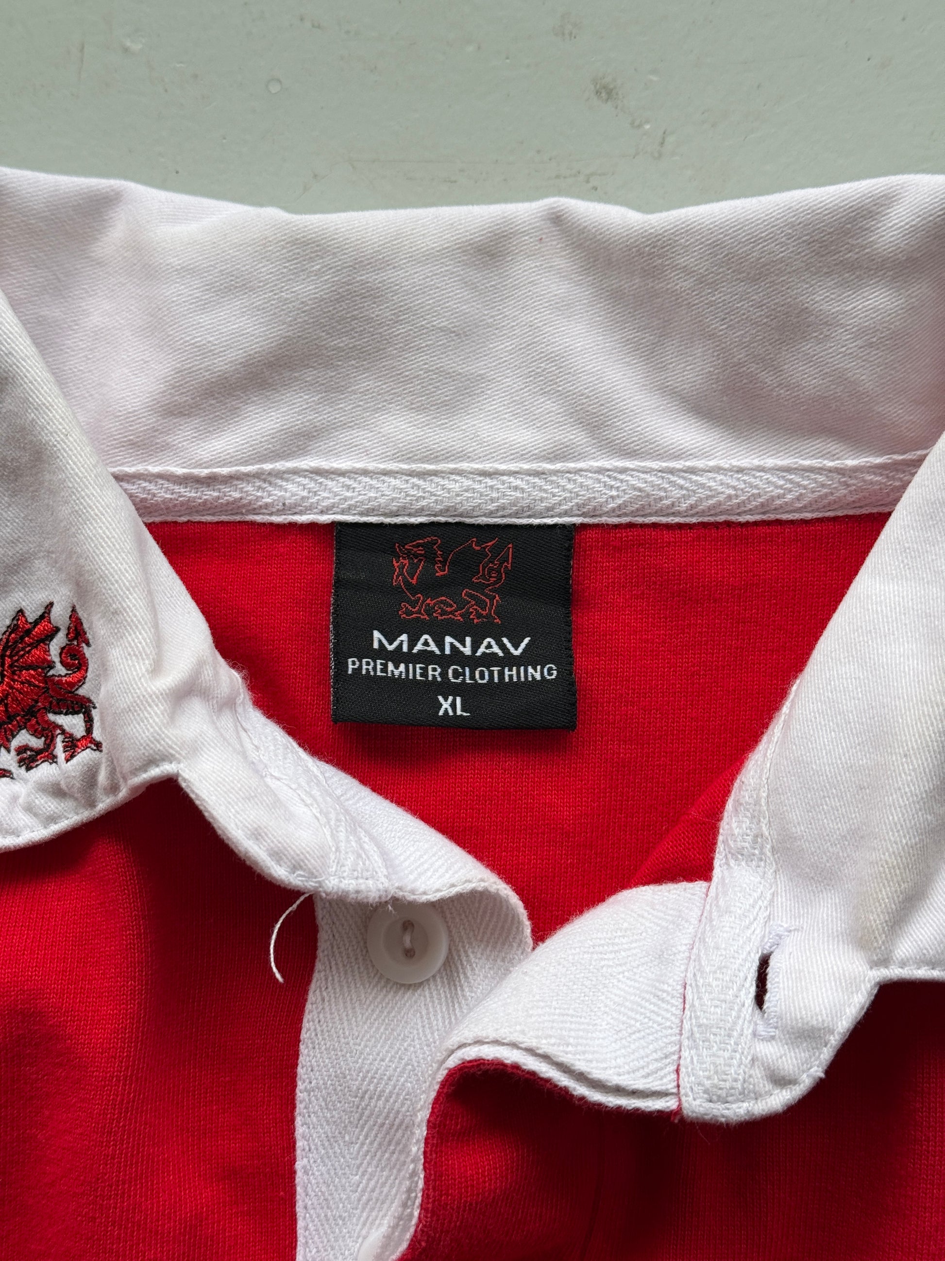 Red Wales 90's Vintage Long Sleeve Rugby Union Jersey Polo - Large